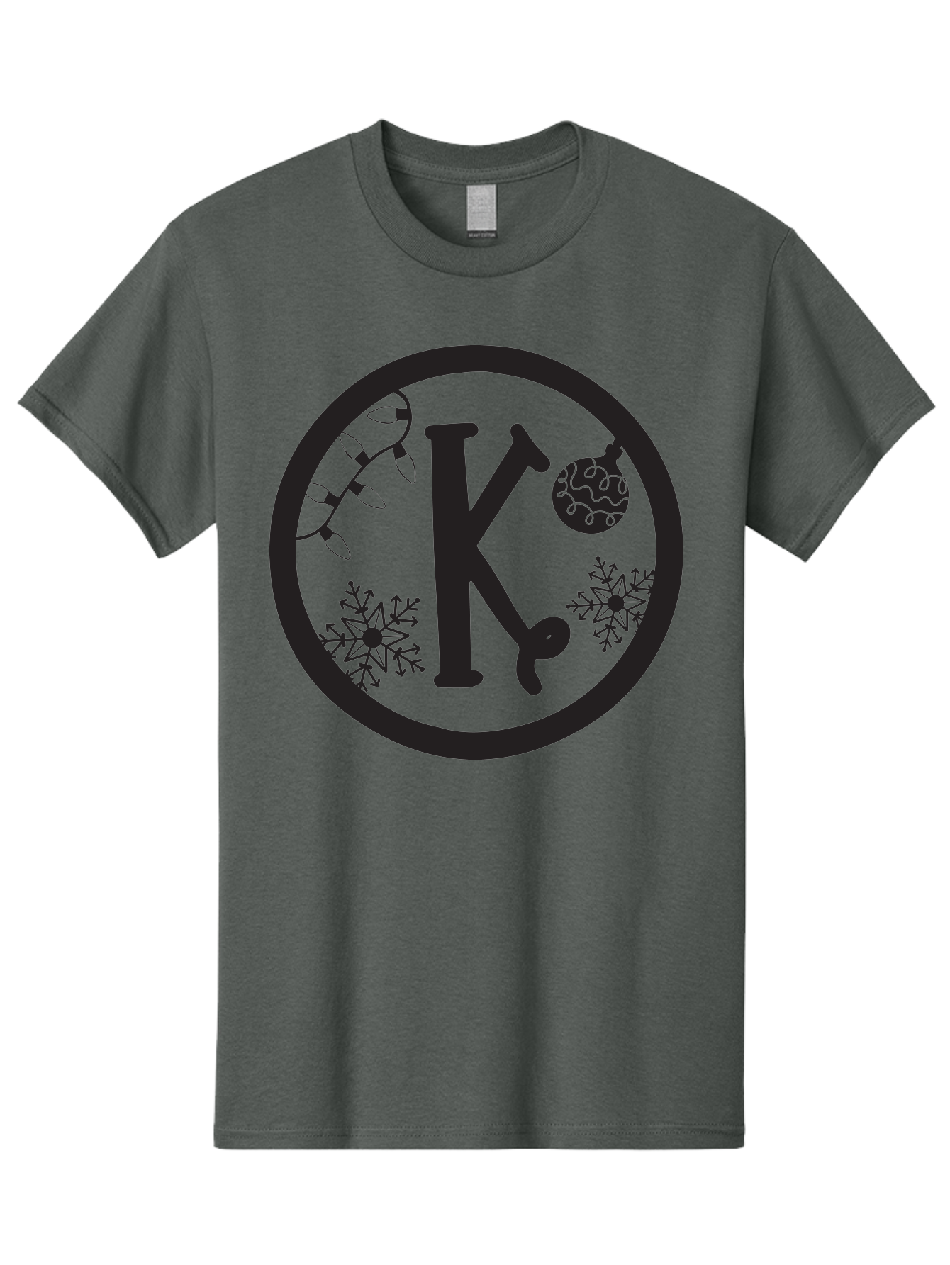 K Men'S Graphic Tee, 100% Cotton, Comfortable Casual Summer Wear, Machine Washable, Christmas Decorations, Festive Designs, Snowflakes, Ornament, K Symbol, String Lights, Holiday Graphics, Winter Wonderland Aac917