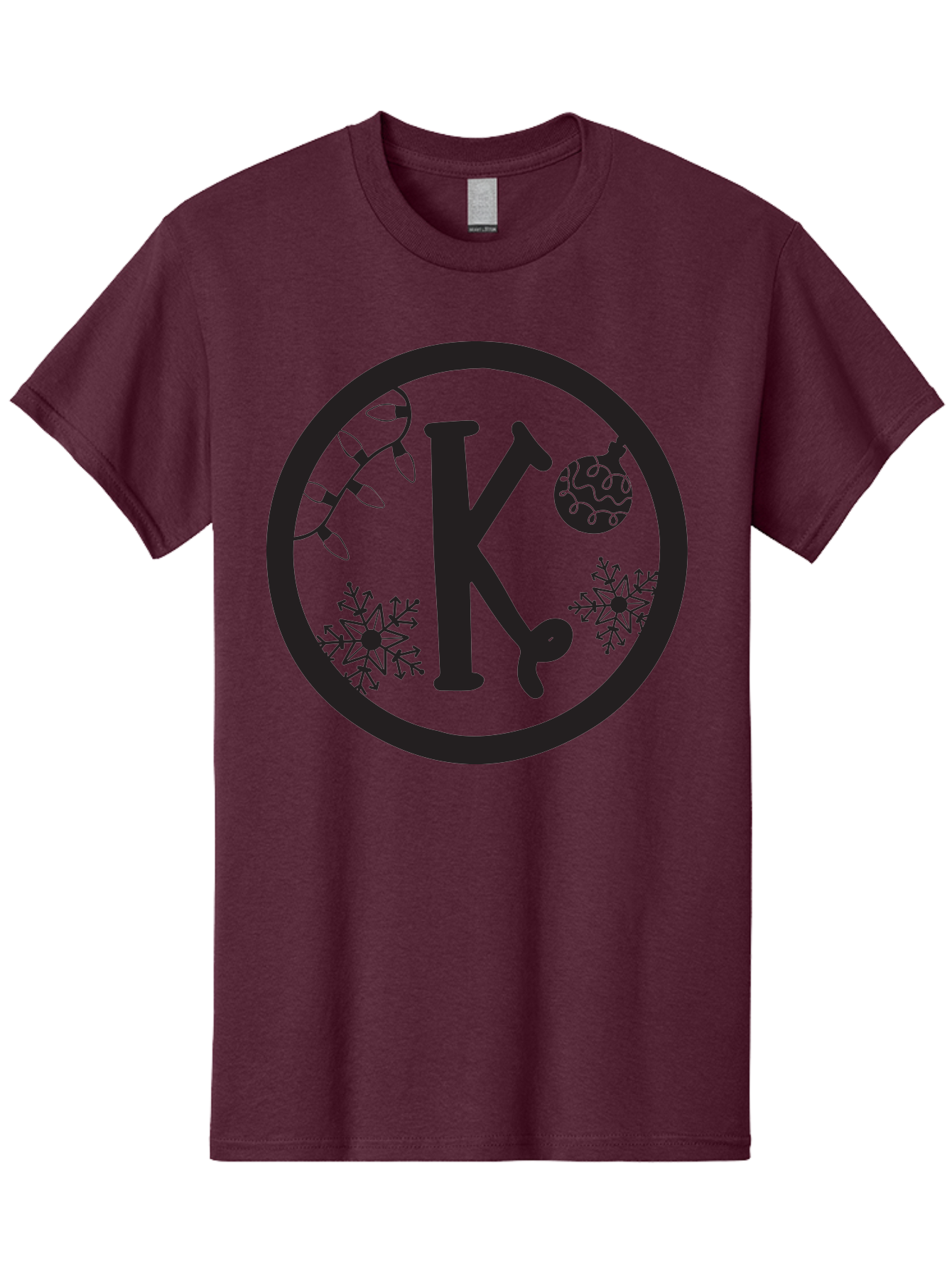 K Men'S Graphic Tee, 100% Cotton, Comfortable Casual Summer Wear, Machine Washable, Christmas Decorations, Festive Designs, Snowflakes, Ornament, K Symbol, String Lights, Holiday Graphics, Winter Wonderland Aac917