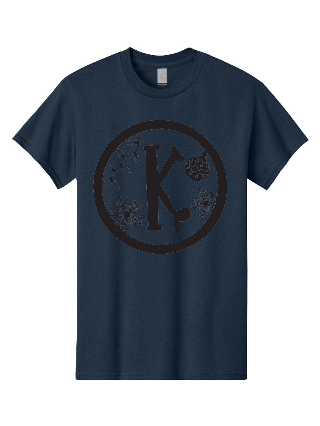 K Men'S Graphic Tee, 100% Cotton, Comfortable Casual Summer Wear, Machine Washable, Christmas Decorations, Festive Designs, Snowflakes, Ornament, K Symbol, String Lights, Holiday Graphics, Winter Wonderland Aac917