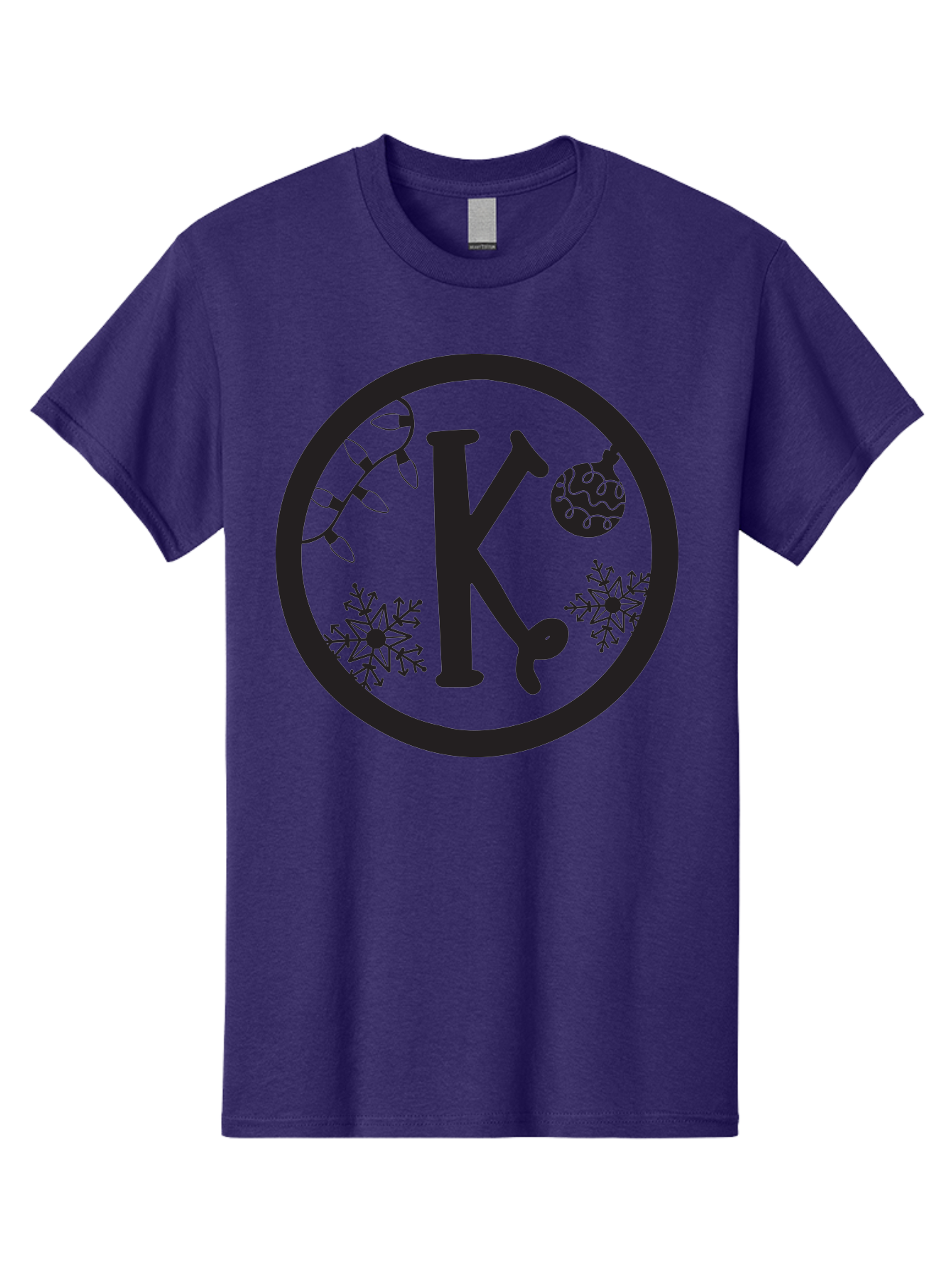 K Men'S Graphic Tee, 100% Cotton, Comfortable Casual Summer Wear, Machine Washable, Christmas Decorations, Festive Designs, Snowflakes, Ornament, K Symbol, String Lights, Holiday Graphics, Winter Wonderland Aac917