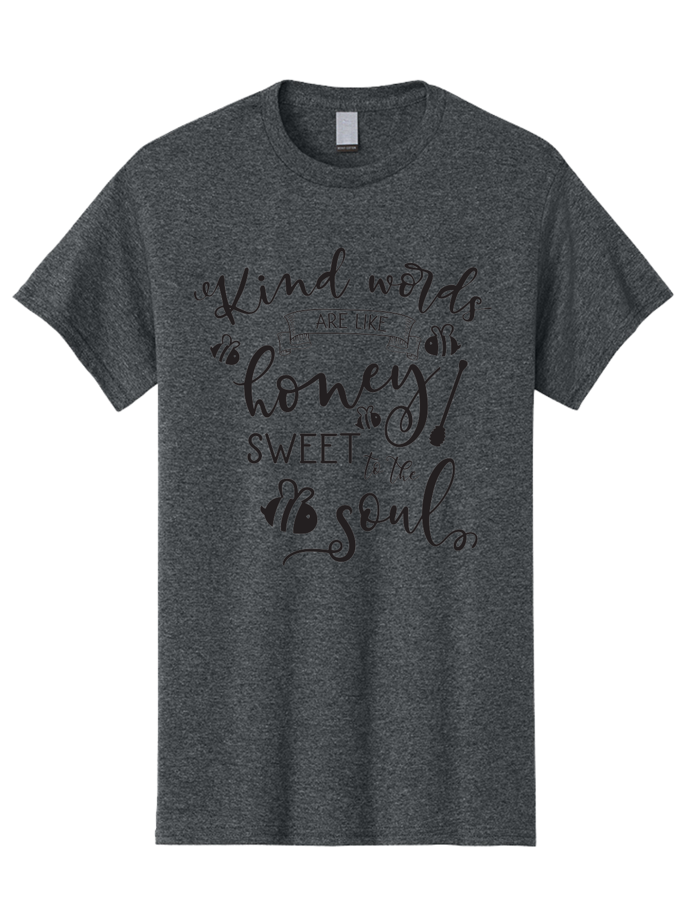 Kind-Words-Are-Like-Honey Men'S Graphic Tee, 100% Cotton, Comfortable Casual Summer Wear, Machine Washable, Inspirational Quote, Kindness, Positive Words, Sweet Soul, Motivational Quote, Black Lettering, Bee Illustrations, Ribbon Banner, Aac920
