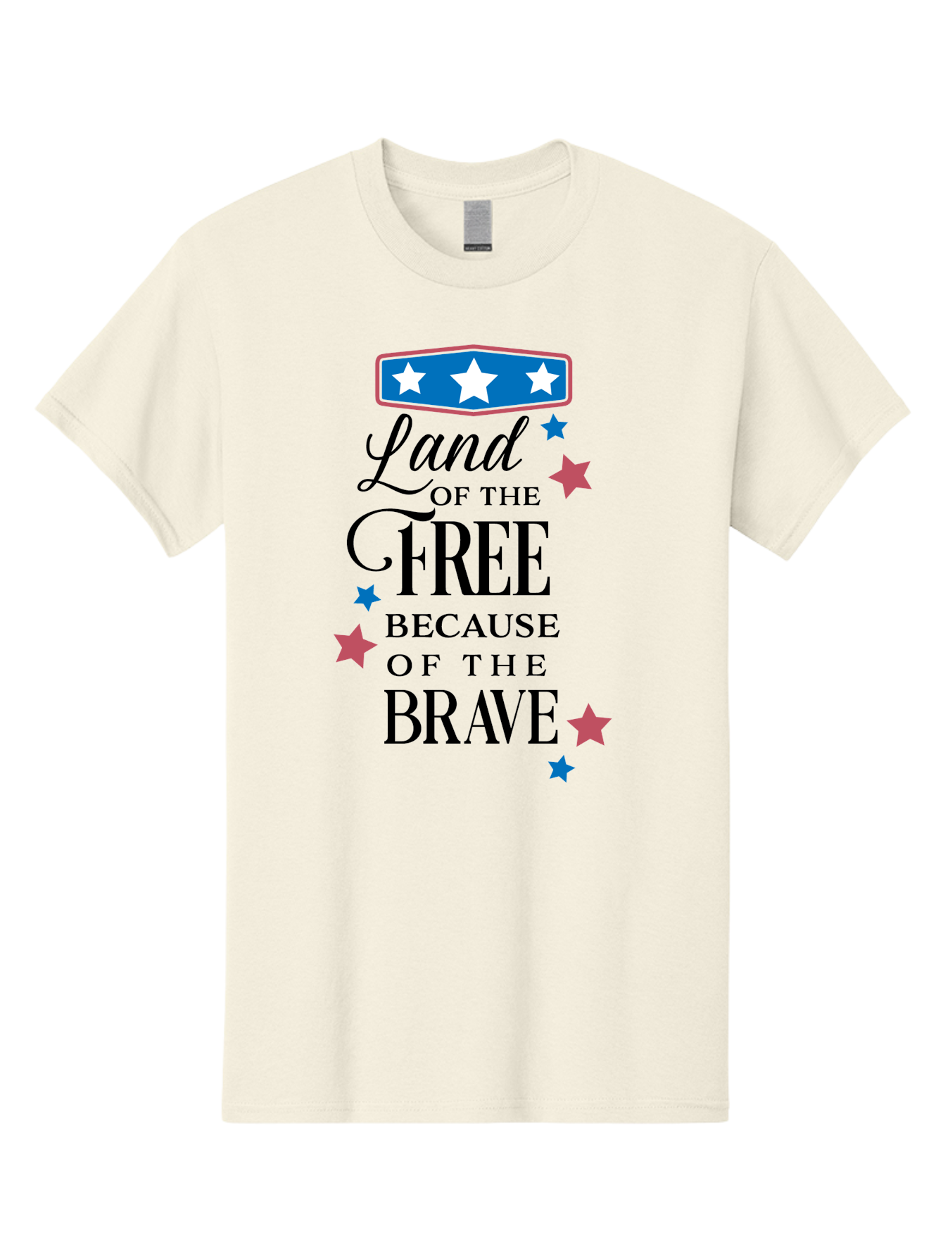 Land-Of-Free-Because-Of-Brave Men'S Graphic Tee, 100% Cotton, Comfortable Casual Summer Wear, Machine Washable, Patriotic Quote, Inspirational Phrase, Red White And Blue Theme, Freedom And Bravery, Stars And Stripes, Usa Pride, Aac924