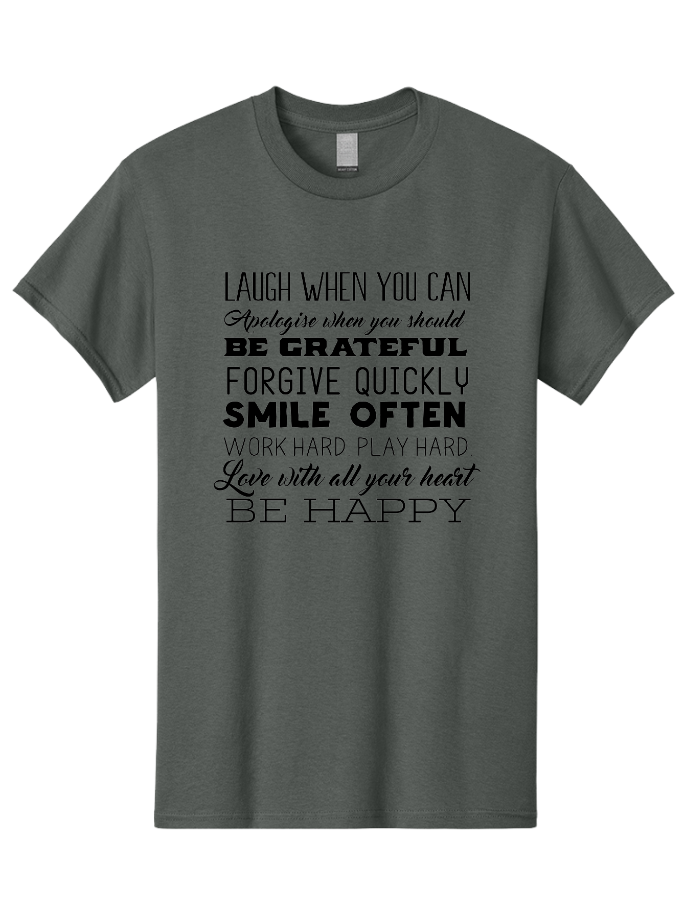 Laugh-When-You-Can Men'S Graphic Tee, 100% Cotton, Comfortable Casual Summer Wear, Machine Washable, Inspirational Quotes, Motivational Messages, Positive Affirmations, Happiness, Gratitude, Forgiveness, Smiling, Hard Work, Love Aac926