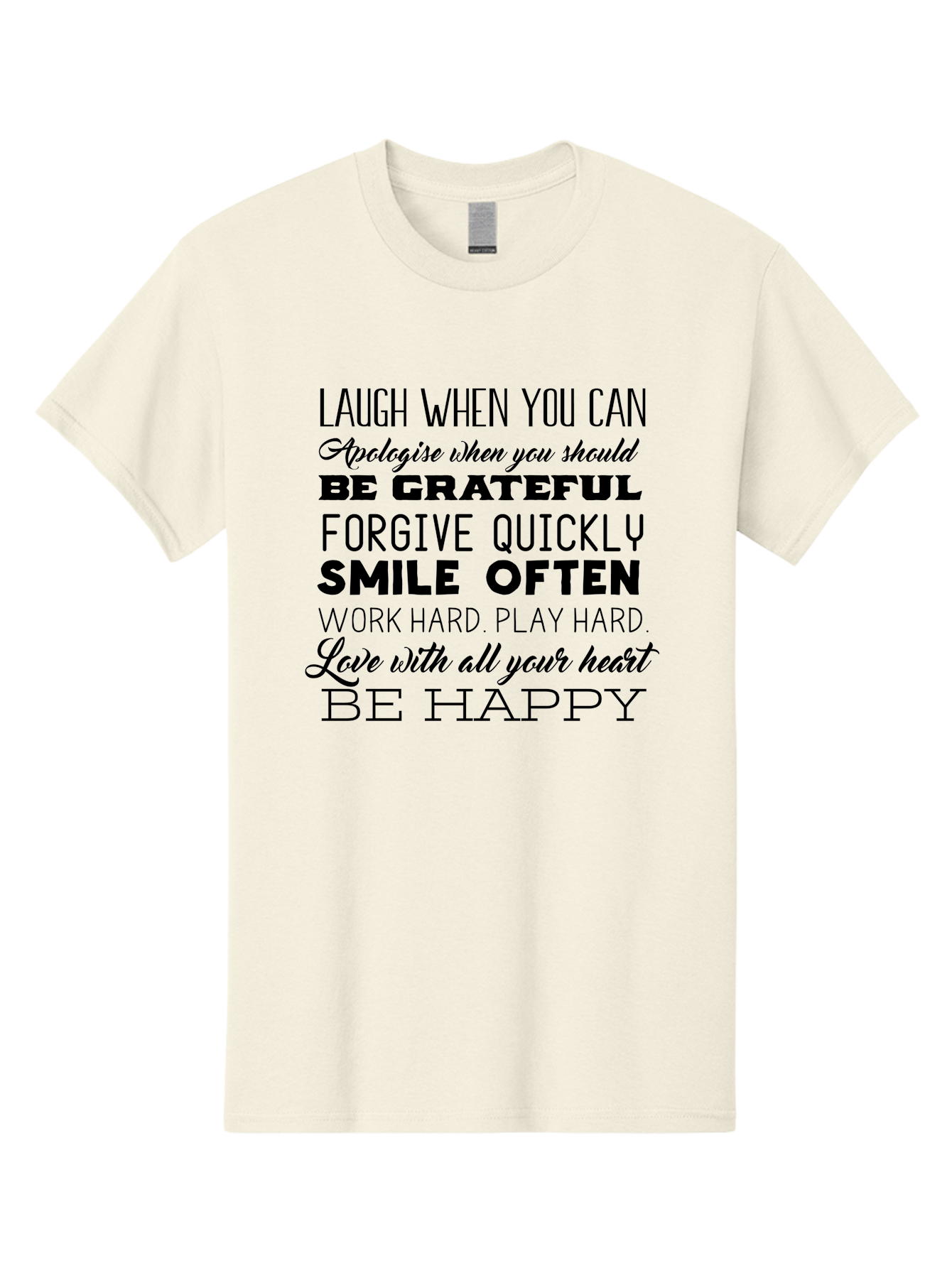 Laugh-When-You-Can Men'S Graphic Tee, 100% Cotton, Comfortable Casual Summer Wear, Machine Washable, Inspirational Quotes, Motivational Messages, Positive Affirmations, Happiness, Gratitude, Forgiveness, Smiling, Hard Work, Love Aac926