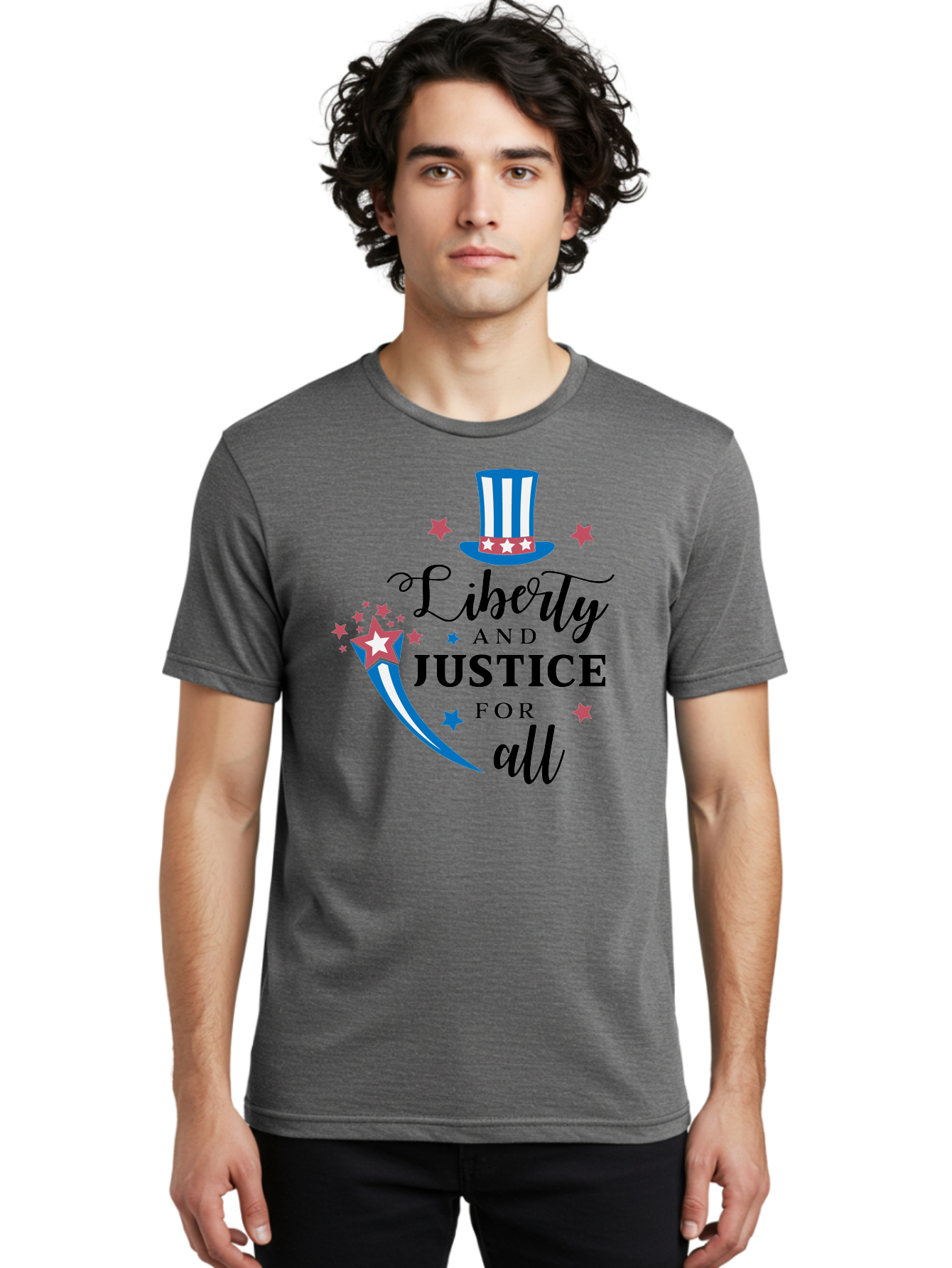 Liberty-And-Justice-For-All Men'S Graphic Tee, 100% Cotton, Comfortable Casual Summer Wear, Machine Washable, Liberty, Justice For All, Patriotic Theme, American Values, Freedom, Equality, Stars And Stripes, 4Th Of July, Independence Day, Aac939