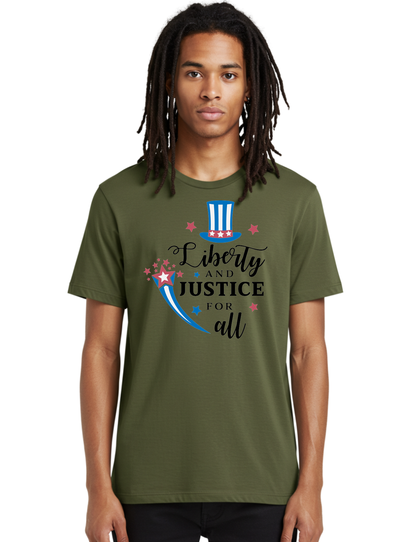 Liberty-And-Justice-For-All Men'S Graphic Tee, 100% Cotton, Comfortable Casual Summer Wear, Machine Washable, Liberty, Justice For All, Patriotic Theme, American Values, Freedom, Equality, Stars And Stripes, 4Th Of July, Independence Day, Aac939