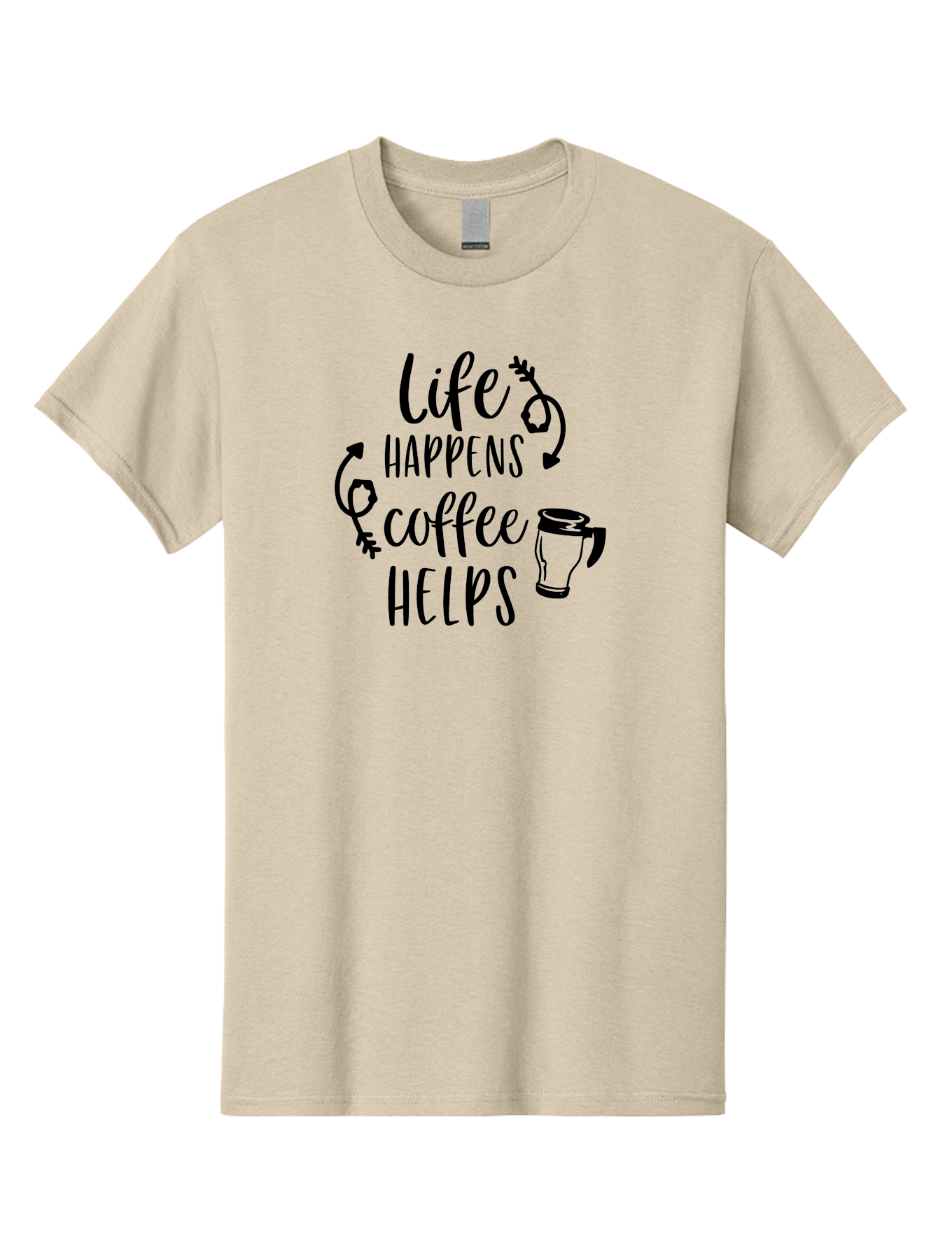 Life-Happens-Coffee-Helps Men'S Graphic Tee, 100% Cotton, Comfortable Casual Summer Wear, Machine Washable, Coffee Quote, Morning Motivation, Coffee Lover, Coffee Break, Daily Grind, Coffee Culture, Funny Quote Aac942