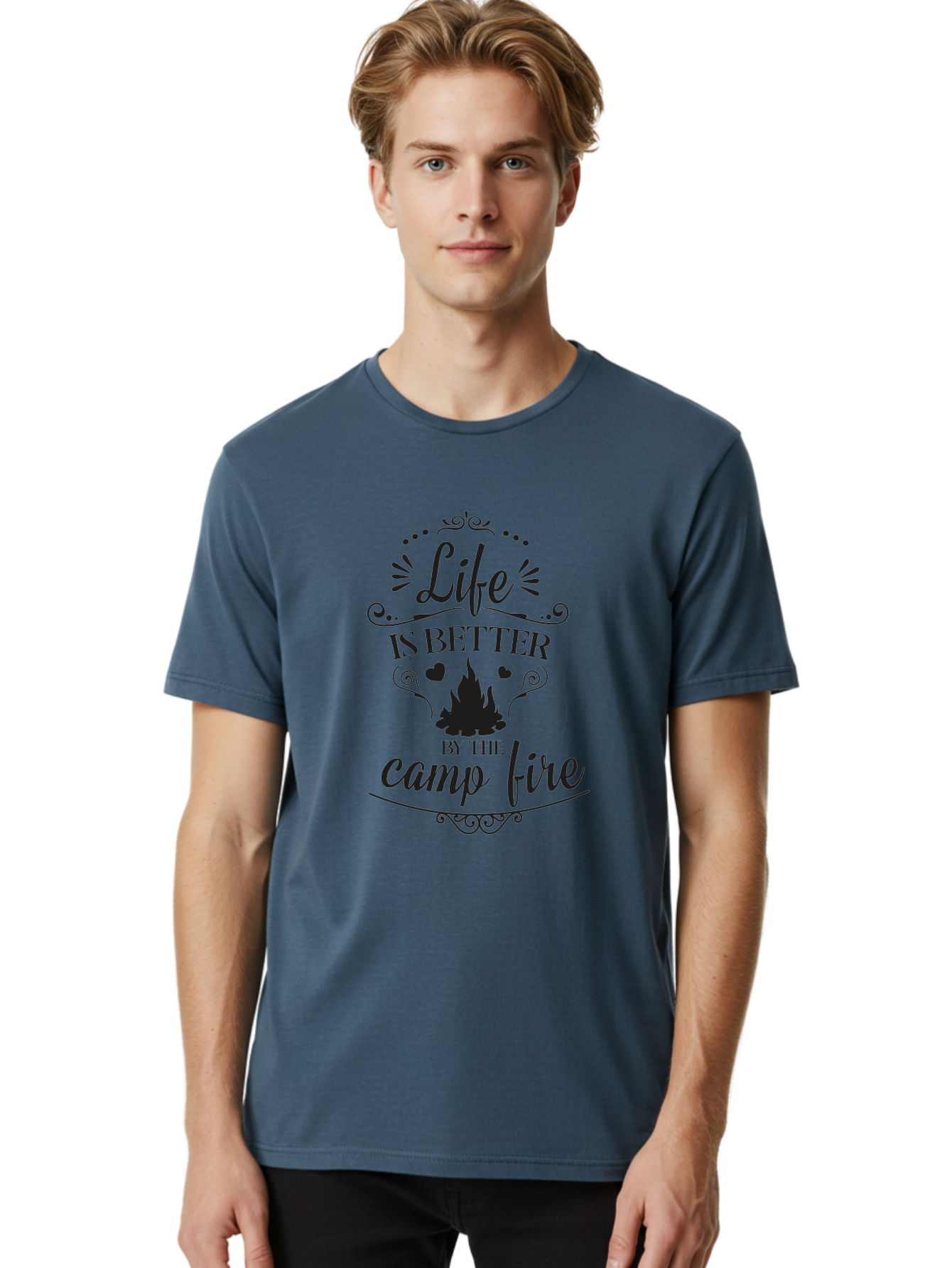 Life-Is-Better-By-The-Camp-Fire Men'S Graphic Tee, 100% Cotton, Comfortable Casual Summer Wear, Machine Washable, Camping Quotes, Campfire Inspiration, Outdoor Adventure, Nature Lovers, Wilderness Exploration, Camping Life, Aac944