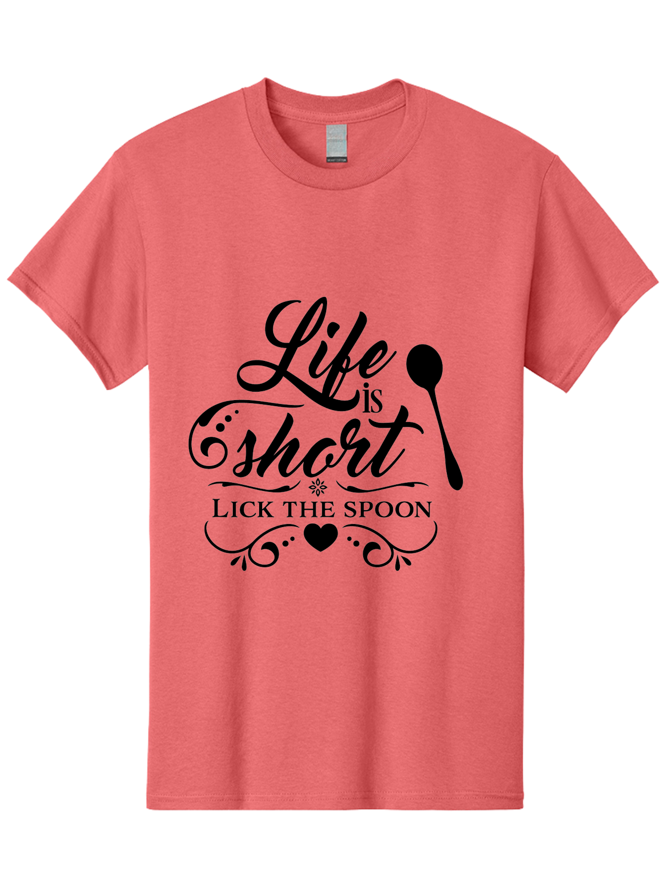 Life-Is-Short-Lick-The-Spoon Men'S Graphic Tee, 100% Cotton, Comfortable Casual Summer Wear, Machine Washable, Life Is Short, Lick The Spoon, Inspirational Quotes, Kitchen Utensils, Cooking Quotes, Foodie Sayings, Spoon, Heart, Aac946