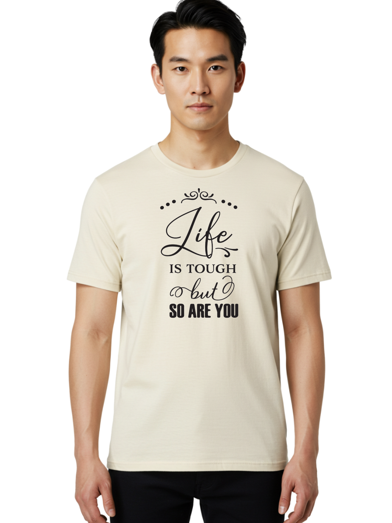 Life-Is-Tough-But-So-Are-You Men'S Graphic Tee, 100% Cotton, Comfortable Casual Summer Wear, Machine Washable, Motivational Quotes, Inspirational Sayings, Life Challenges, Resilience, Empowerment, Positive Affirmations, Inner Strength, Aac948