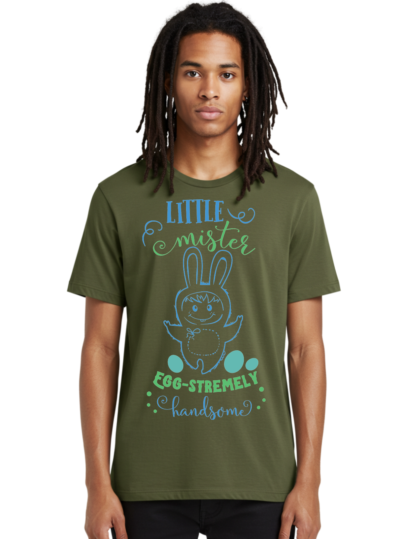 Little-Meepy-Egg-Stremely Men'S Graphic Tee, 100% Cotton, Comfortable Casual Summer Wear, Machine Washable, Easter Bunny, Cute Cartoon Character, Funny Bunny, Easter Eggs, Egg-Stremely Handsome, Little Bunny, Adorable Design, Bunny Love, Aac955