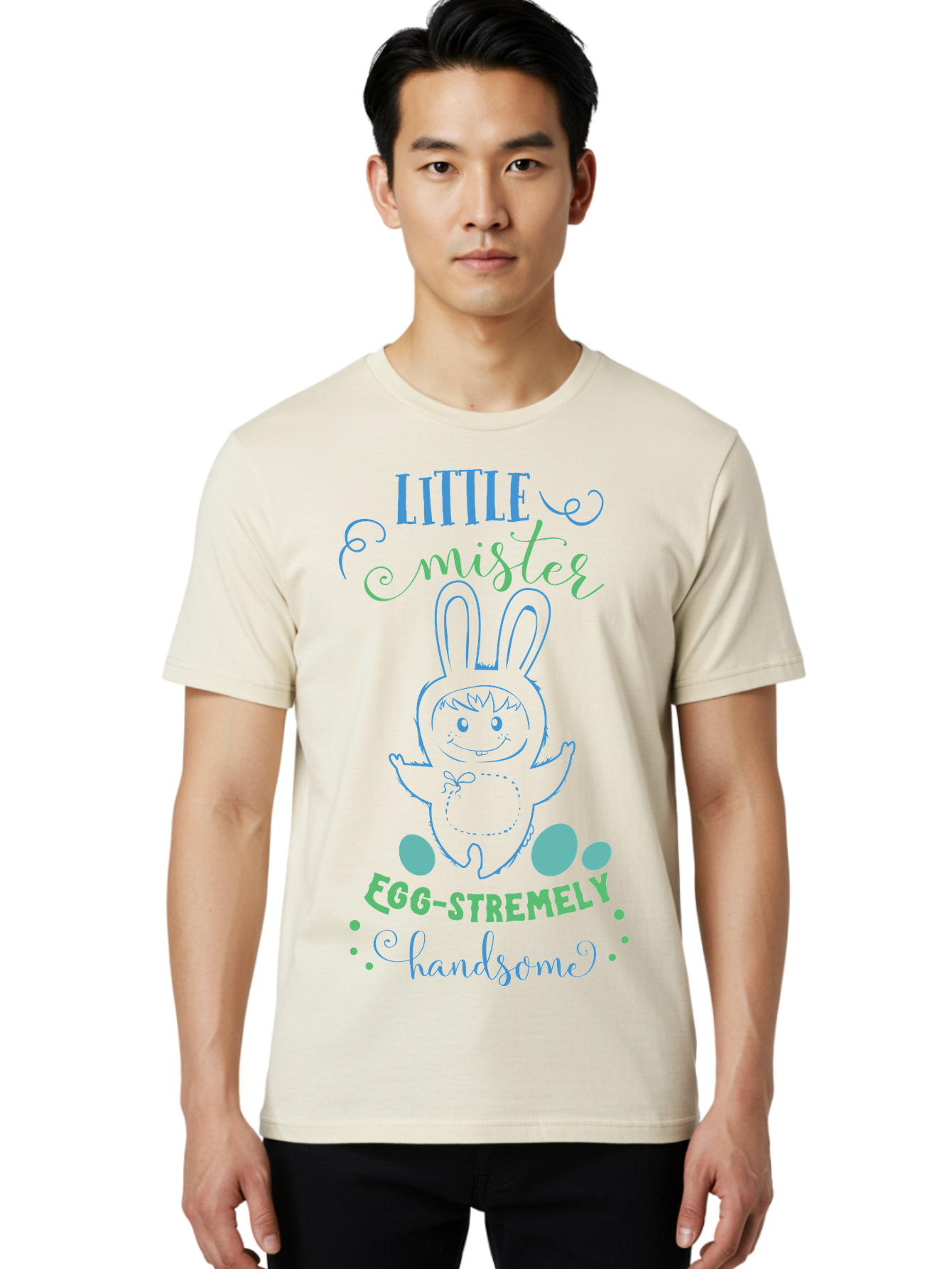 Little-Meepy-Egg-Stremely Men'S Graphic Tee, 100% Cotton, Comfortable Casual Summer Wear, Machine Washable, Easter Bunny, Cute Cartoon Character, Funny Bunny, Easter Eggs, Egg-Stremely Handsome, Little Bunny, Adorable Design, Bunny Love, Aac955
