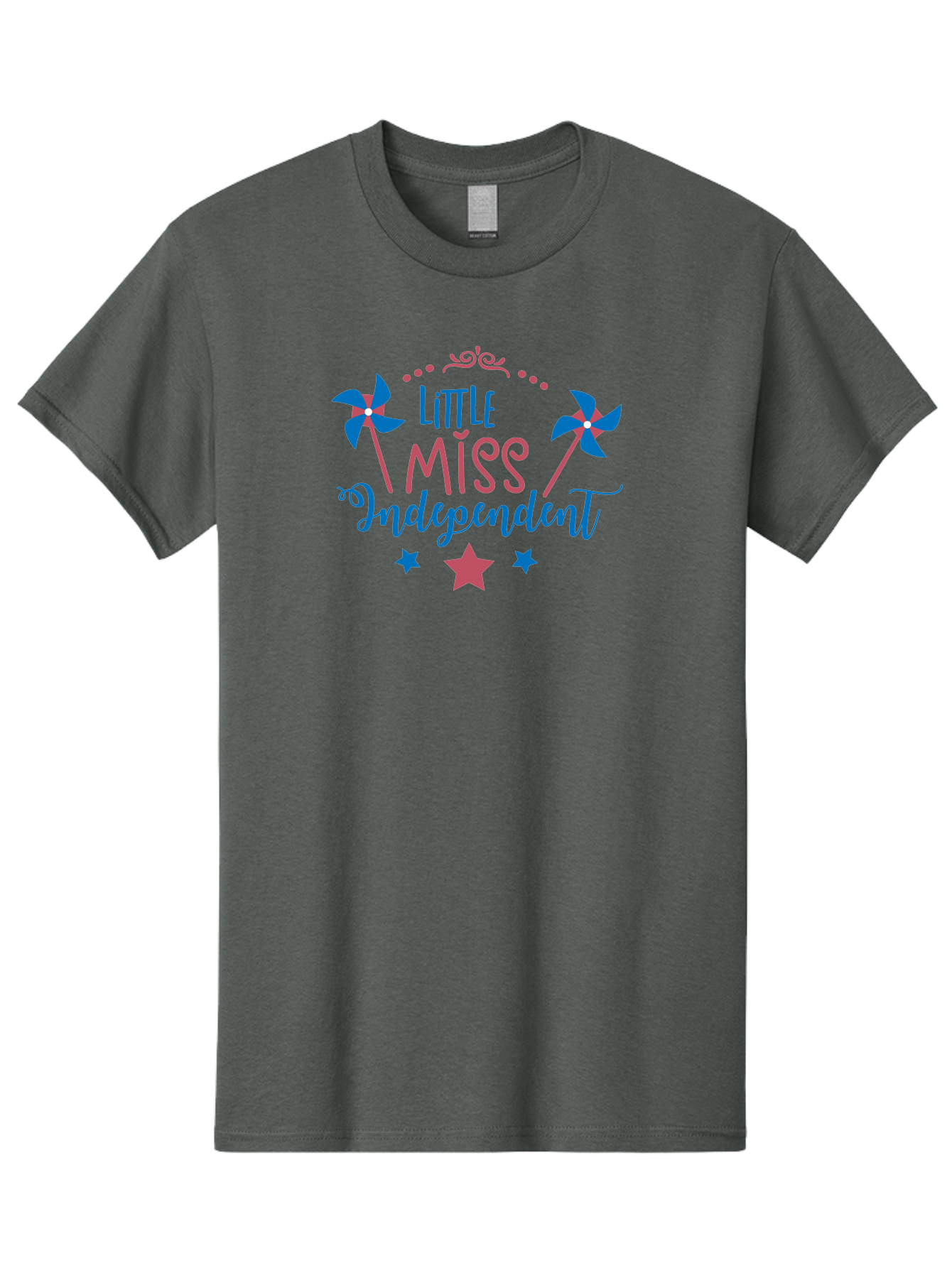 Little-Miss-Independent Men'S Graphic Tee, 100% Cotton, Comfortable Casual Summer Wear, Machine Washable, 4Th Of July, Independence Day, Little Miss Independent, Pinwheels, Stars, Patriotic Theme, Kids Design, Pink And Blue Colors, Aac957