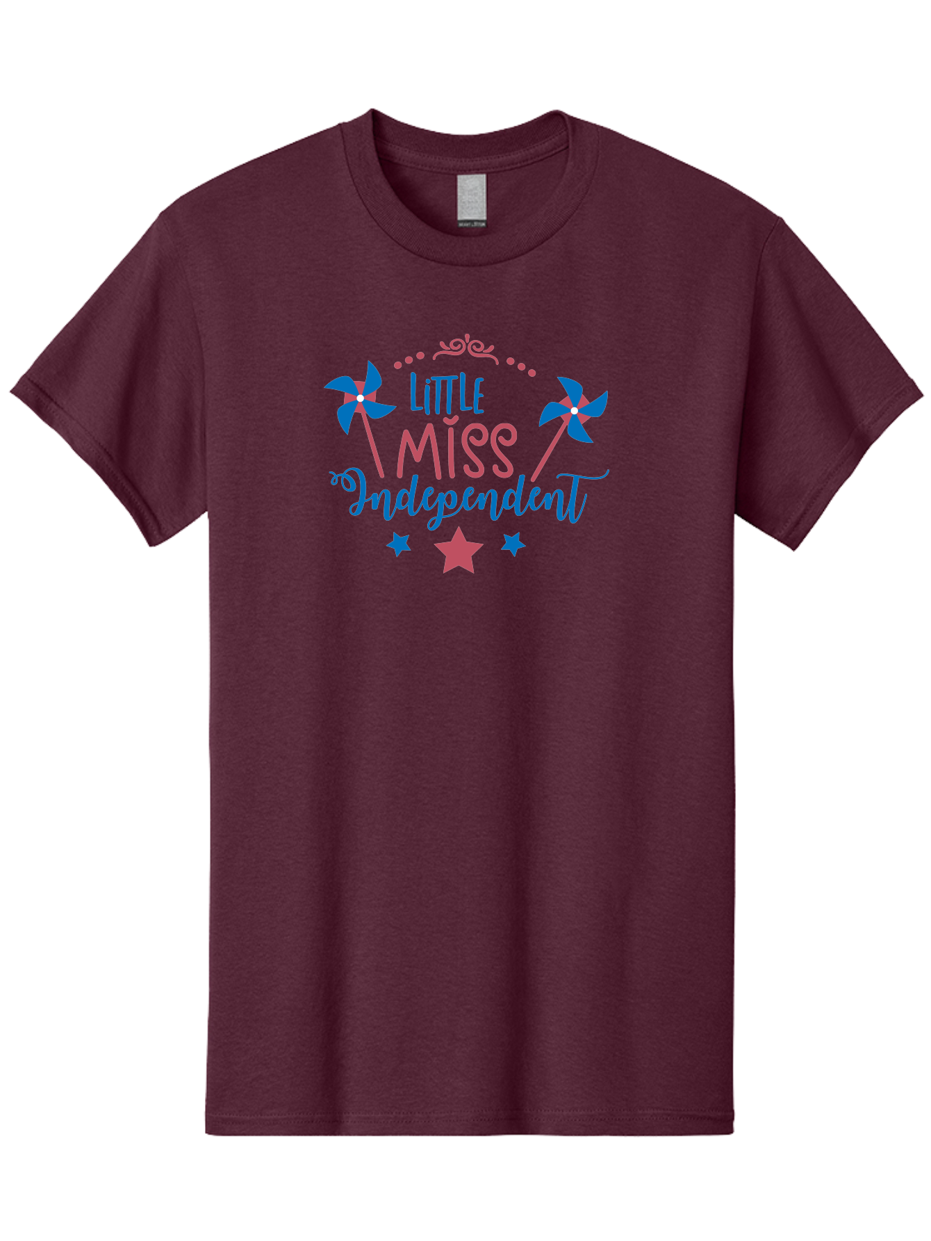 Little-Miss-Independent Men'S Graphic Tee, 100% Cotton, Comfortable Casual Summer Wear, Machine Washable, 4Th Of July, Independence Day, Little Miss Independent, Pinwheels, Stars, Patriotic Theme, Kids Design, Pink And Blue Colors, Aac957