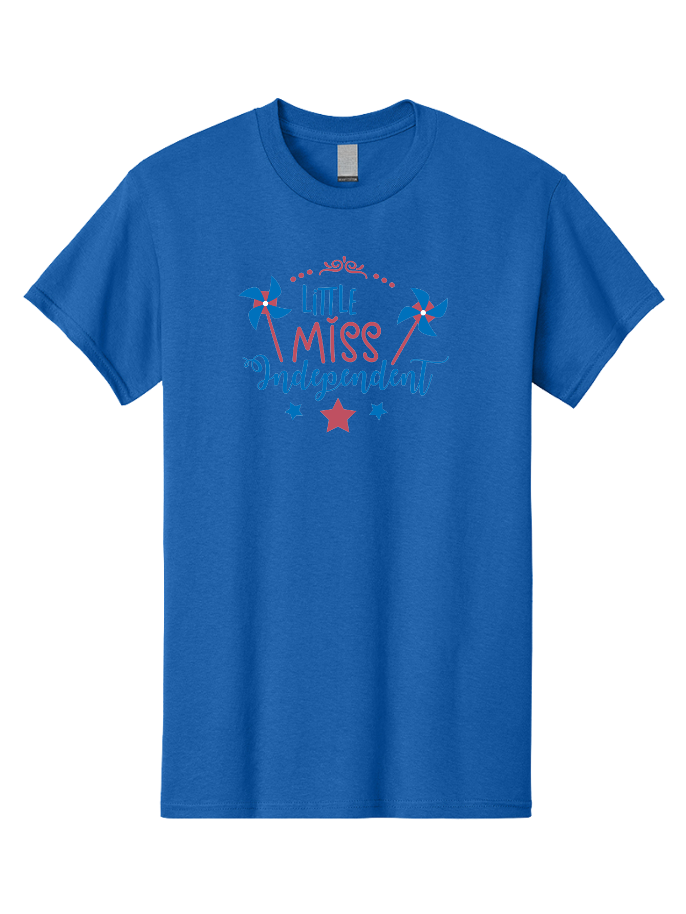 Little-Miss-Independent Men'S Graphic Tee, 100% Cotton, Comfortable Casual Summer Wear, Machine Washable, 4Th Of July, Independence Day, Little Miss Independent, Pinwheels, Stars, Patriotic Theme, Kids Design, Pink And Blue Colors, Aac957