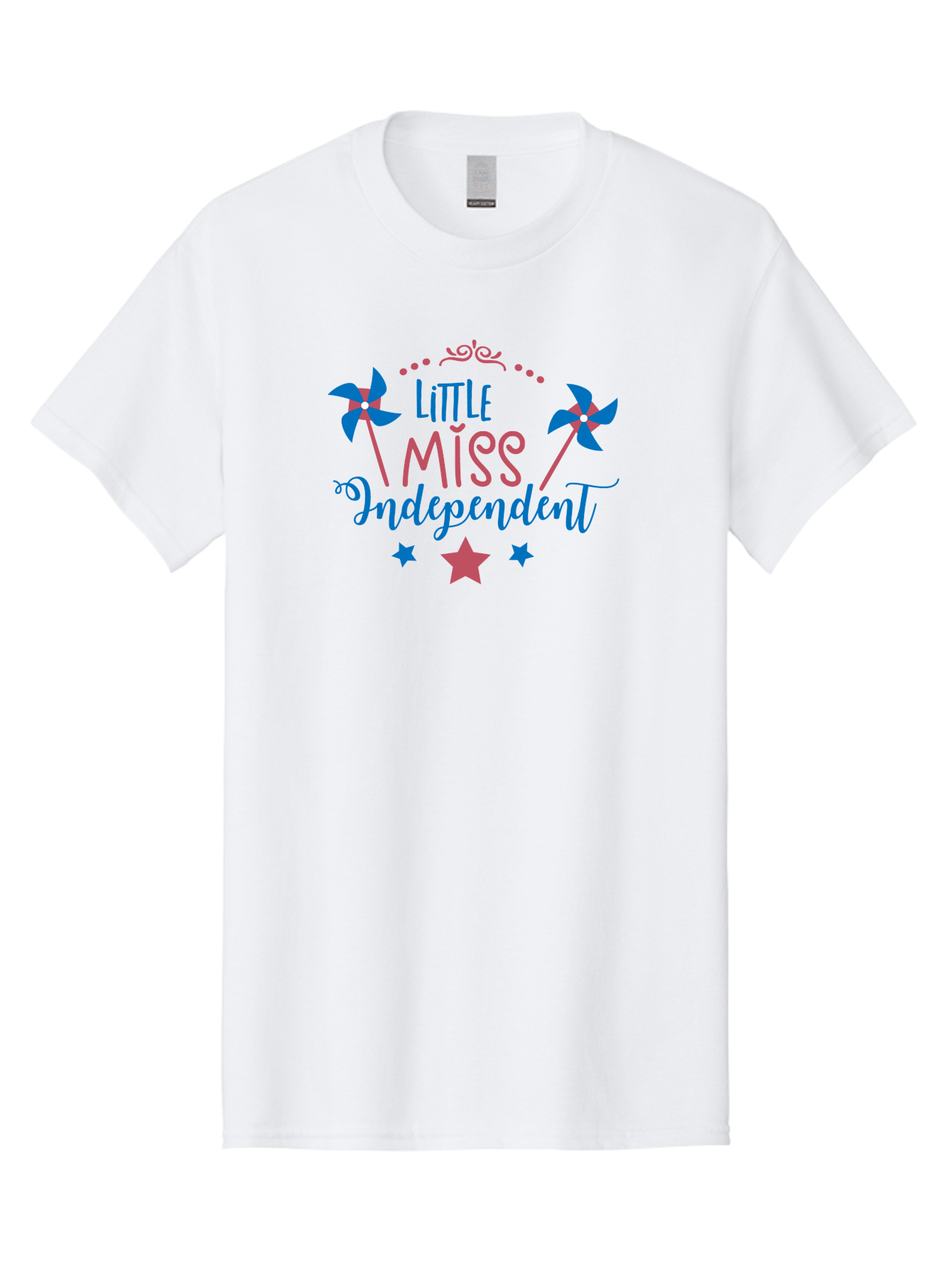 Little-Miss-Independent Men'S Graphic Tee, 100% Cotton, Comfortable Casual Summer Wear, Machine Washable, 4Th Of July, Independence Day, Little Miss Independent, Pinwheels, Stars, Patriotic Theme, Kids Design, Pink And Blue Colors, Aac957
