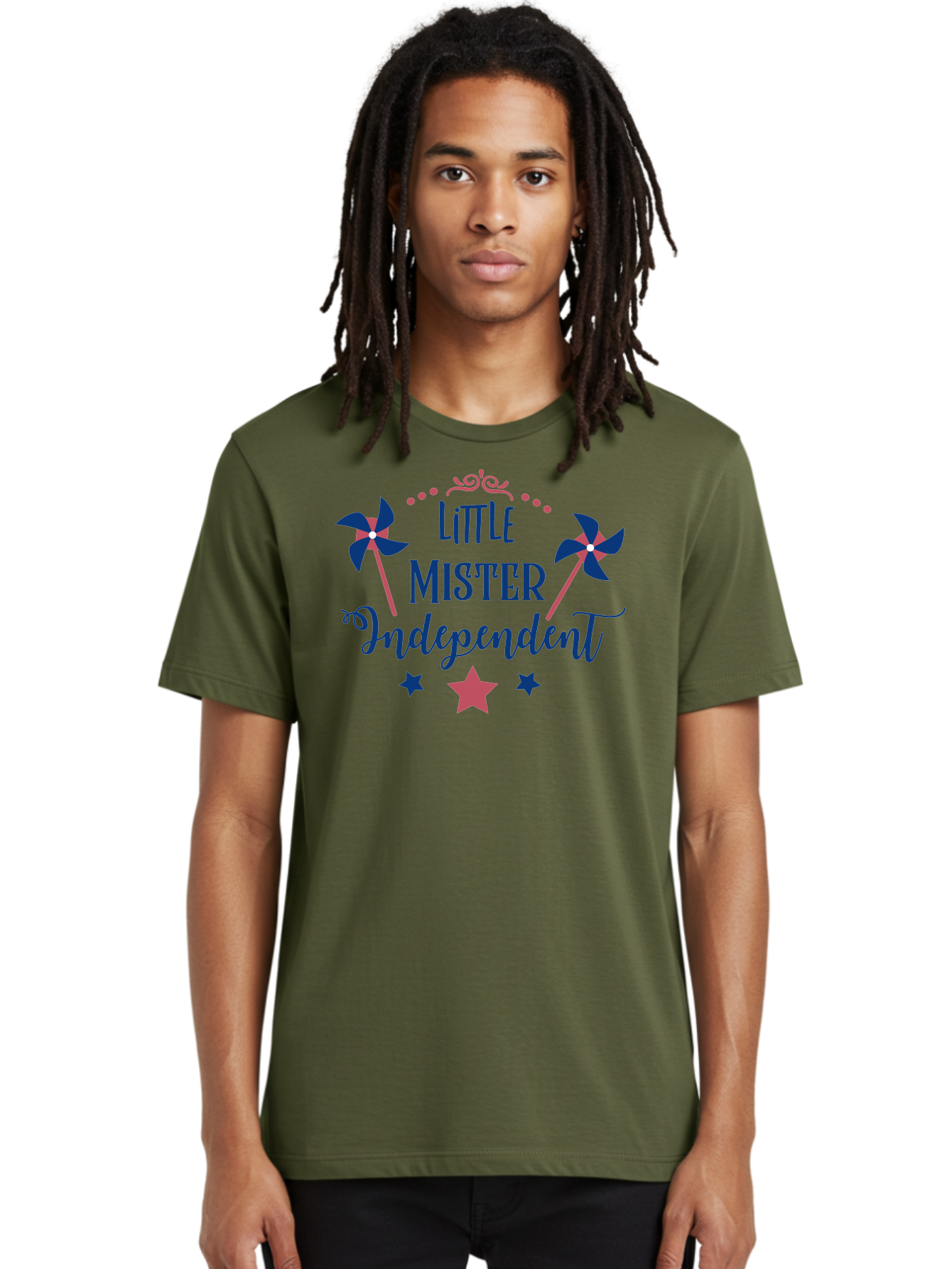 Little-Mister-Independent Men'S Graphic Tee, 100% Cotton, Comfortable Casual Summer Wear, Machine Washable, Independence, Little Mister, Children'S Party, Birthday Celebration, Pink And Blue Decorations, Star Symbols, Pinwheel Graphics, Aac959