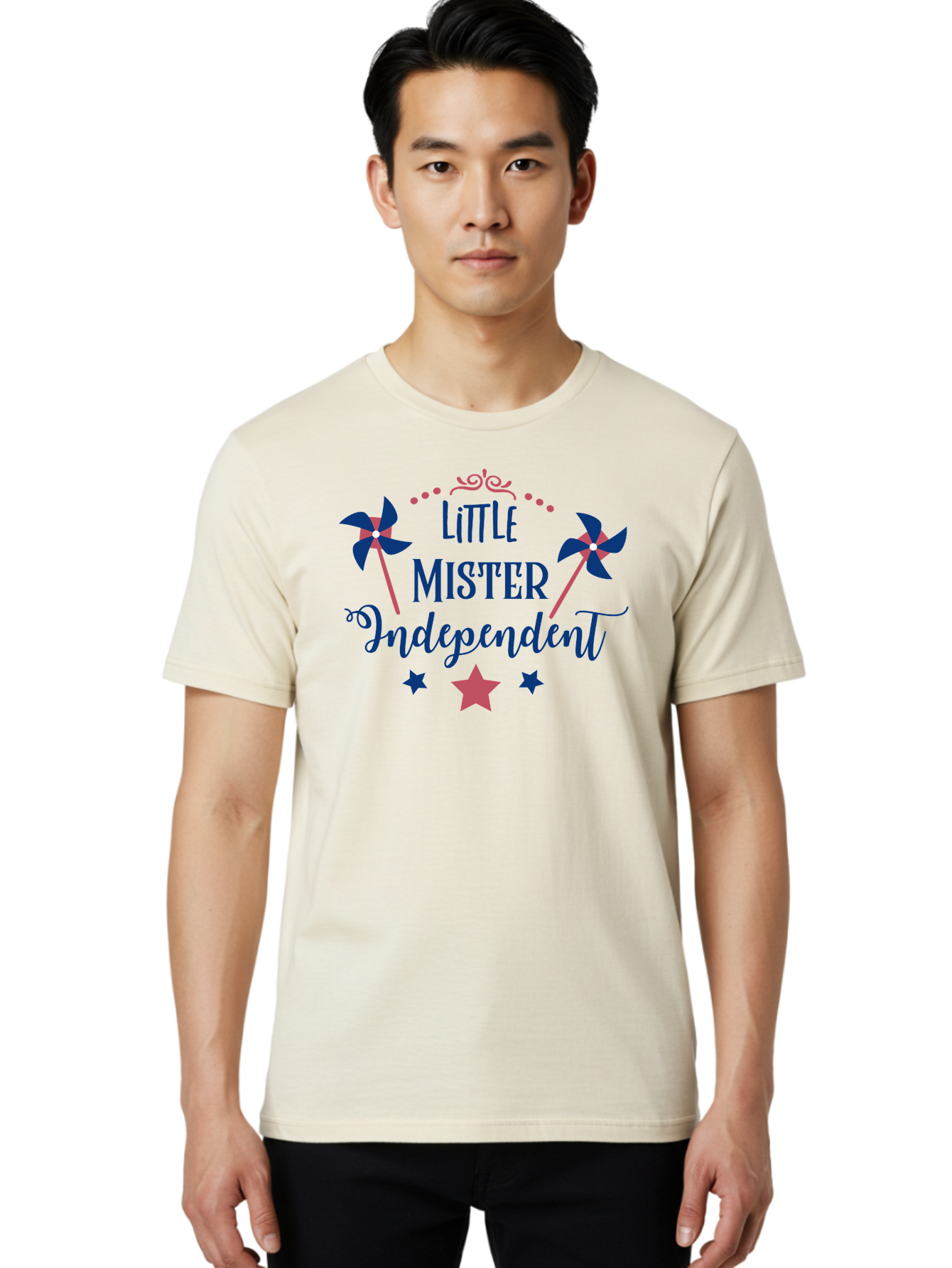 Little-Mister-Independent Men'S Graphic Tee, 100% Cotton, Comfortable Casual Summer Wear, Machine Washable, Independence, Little Mister, Children'S Party, Birthday Celebration, Pink And Blue Decorations, Star Symbols, Pinwheel Graphics, Aac959