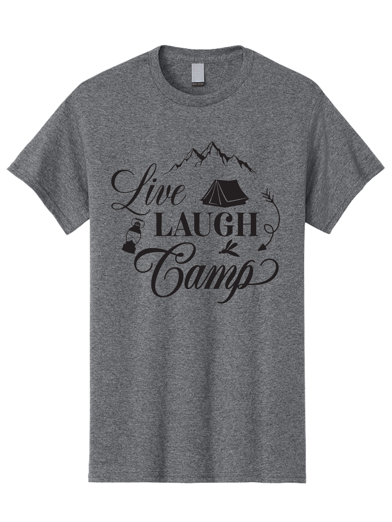Live-Laugh-Camp Men'S Graphic Tee, 100% Cotton, Comfortable Casual Summer Wear, Machine Washable, Camping Adventure, Outdoor Fun, Tent, Mountains, Lantern, Mosquito, Campfire, Nature Escape, Wilderness Experience, Outdoor Recreation Aac961