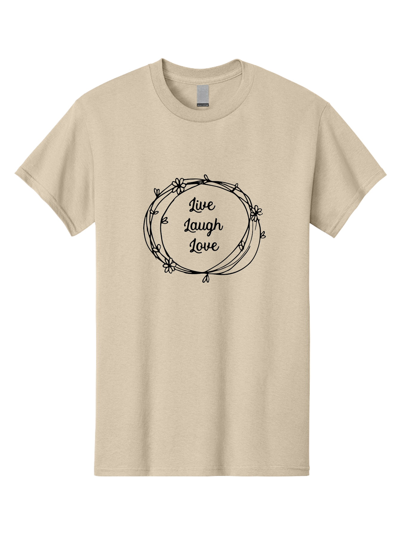 Live-Laugh-Love Men'S Graphic Tee, 100% Cotton, Comfortable Casual Summer Wear, Machine Washable, Inspirational Quote, Motivational Phrase, Floral Wreath, Black Illustration, Live Laugh Love, Positive Vibes, Happiness, Joy, Love, Aac962