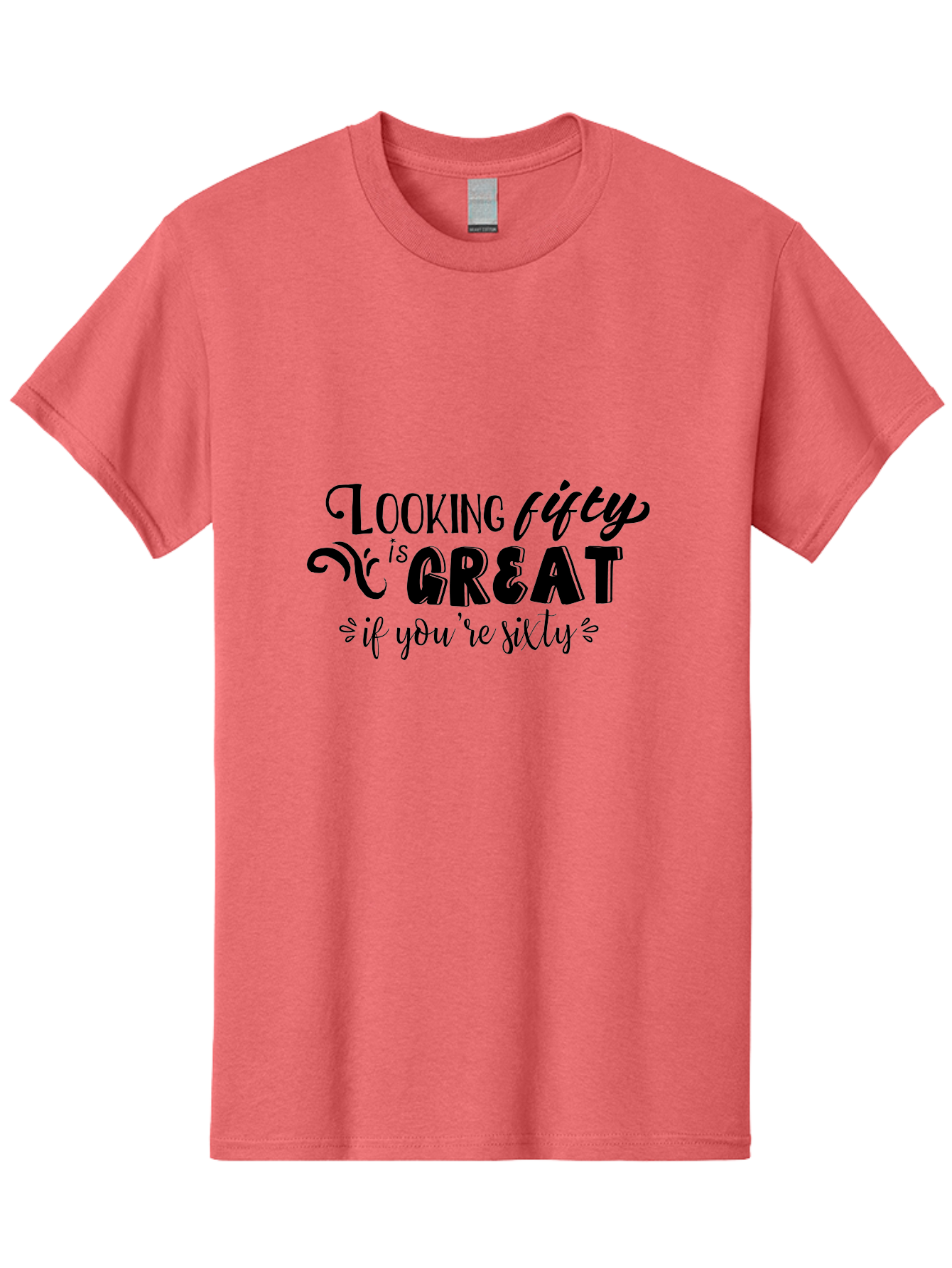 Looking-Fifty-Is-Great Men'S Graphic Tee, 100% Cotton, Comfortable Casual Summer Wear, Machine Washable, Funny Quote, Humorous Saying, Birthday Wishes, Funny T-Shirt, Sarcastic Humor, Age Is Just A Number, Witty Remarks, Playful Phrases Aac966