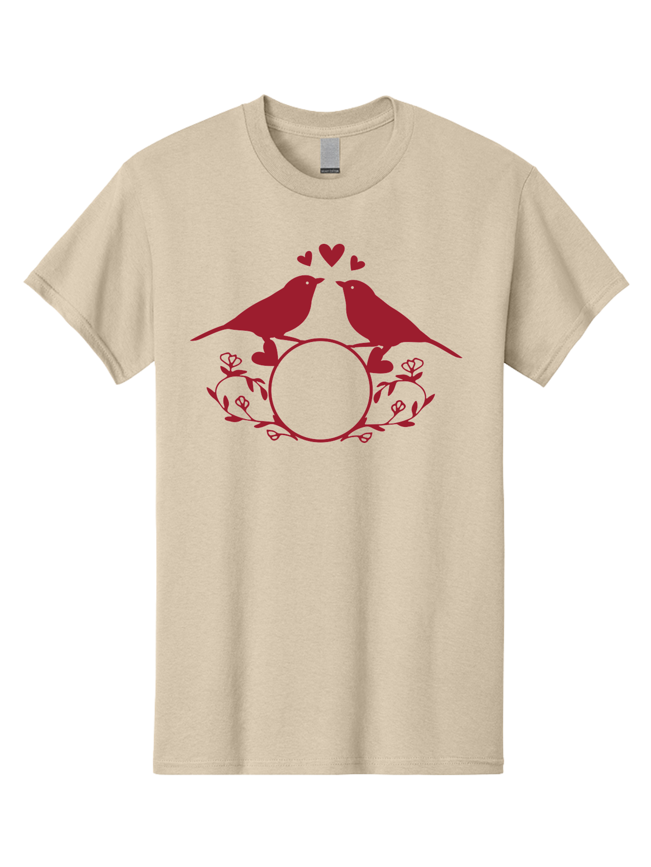 Love-Birds-1 Men'S Graphic Tee, 100% Cotton, Comfortable Casual Summer Wear, Machine Washable, Lovebirds Perched On Branch, Kissing, Surrounded By Hearts, Floral Wreath, Love Symbol, Romance, Tender Moment, Sweethearts, Couple Love Aac971