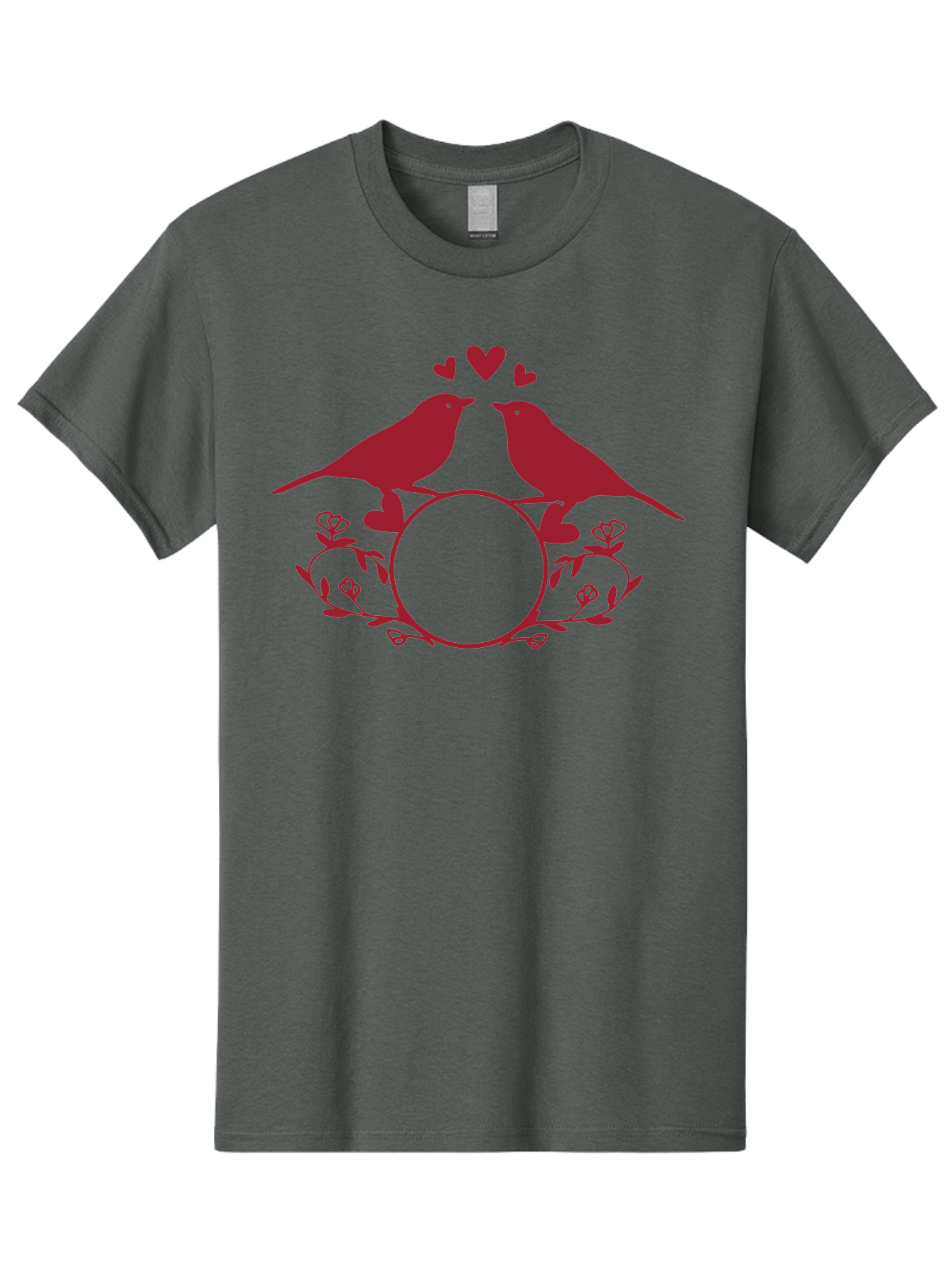 Love-Birds Men'S Graphic Tee, 100% Cotton, Comfortable Casual Summer Wear, Machine Washable, Love Birds Kissing, Heart Shaped Frame, Floral Design, Loving Couple, Romance, Love Birds Together, Tender Moment Aac972