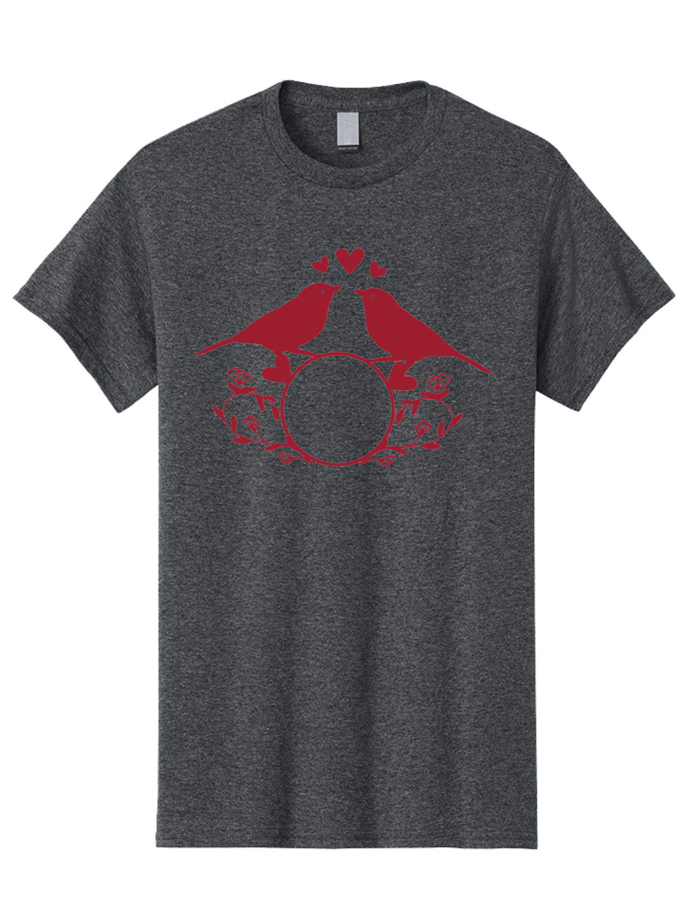 Love-Birds Men'S Graphic Tee, 100% Cotton, Comfortable Casual Summer Wear, Machine Washable, Love Birds Kissing, Heart Shaped Frame, Floral Design, Loving Couple, Romance, Love Birds Together, Tender Moment Aac972