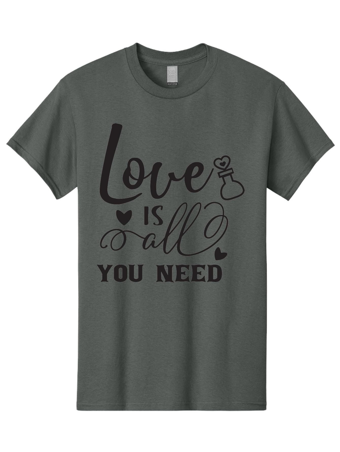 Love-Is-All-You-Need Men'S Graphic Tee, 100% Cotton, Comfortable Casual Summer Wear, Machine Washable, Love Quote, Inspirational Quote, Motivational Phrase, Heart Symbol, Love Potion, Romantic Message, Positive Affirmation, Aac975
