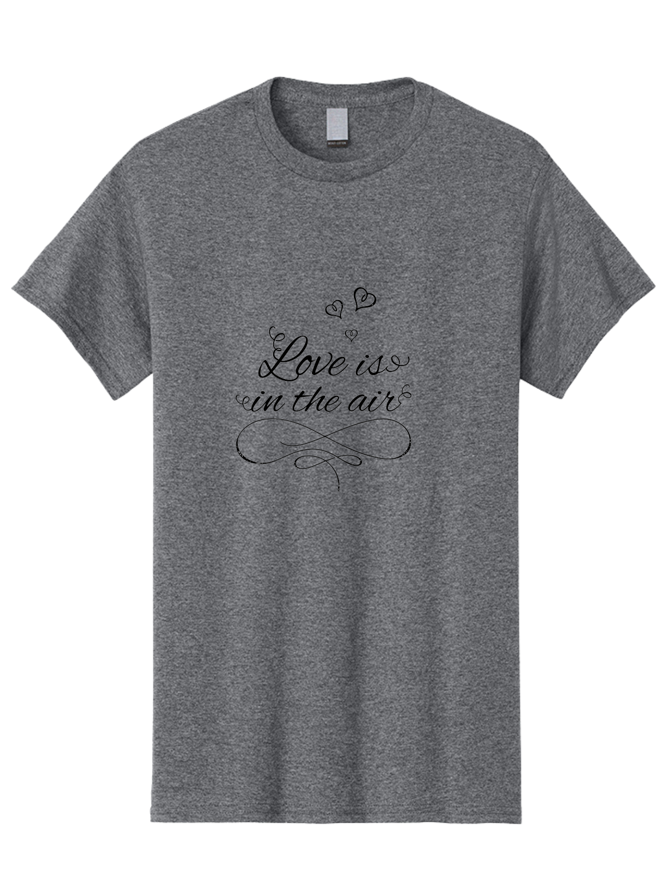 Love-Is-In-The-Air Men'S Graphic Tee, 100% Cotton, Comfortable Casual Summer Wear, Machine Washable, Love Is In The Air, Valentine'S Day Message, Romantic Quote, Calligraphy Style, Swirling Hearts, Whimsical Design, Elegant Typography, Aac976