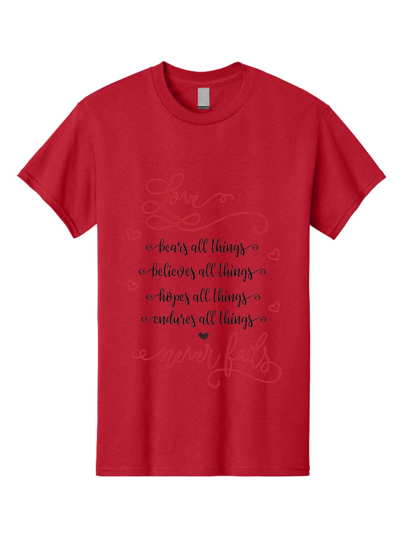 Love-Never-Fails Men'S Graphic Tee, 100% Cotton, Comfortable Casual Summer Wear, Machine Washable, Love Quote, Inspirational Quote, Positive Affirmation, Heartwarming Message, Faith, Hope, Charity, 1 Corinthians 13:8 Aac980