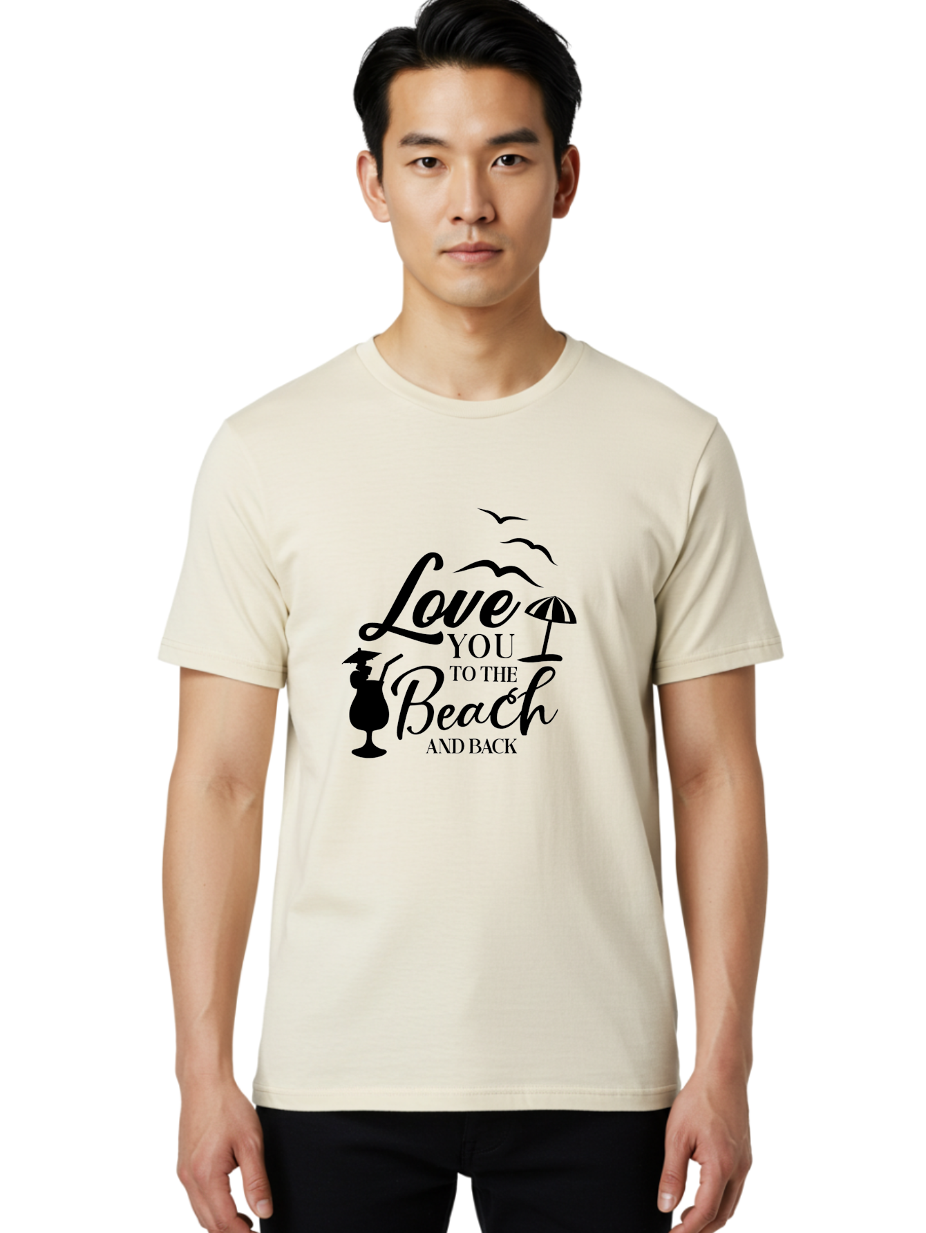 Love-You-To-The-Beach-And-Back Men'S Graphic Tee, 100% Cotton, Comfortable Casual Summer Wear, Machine Washable, Beach Love Quote, Seaside Charm, Coastal Vibes, Summer Romance, Tropical Getaway, Ocean Breeze, Birds Flying, Aac981
