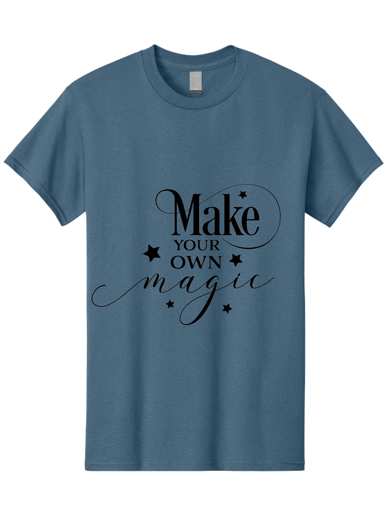 Make-Your-Own-Magic Men'S Graphic Tee, 100% Cotton, Comfortable Casual Summer Wear, Machine Washable, Inspirational Quote, Motivational Phrase, Magic Spell, Stars Decoration, Typography Art, Positive Vibes, Empowerment Message, Mystical Charm Aac988