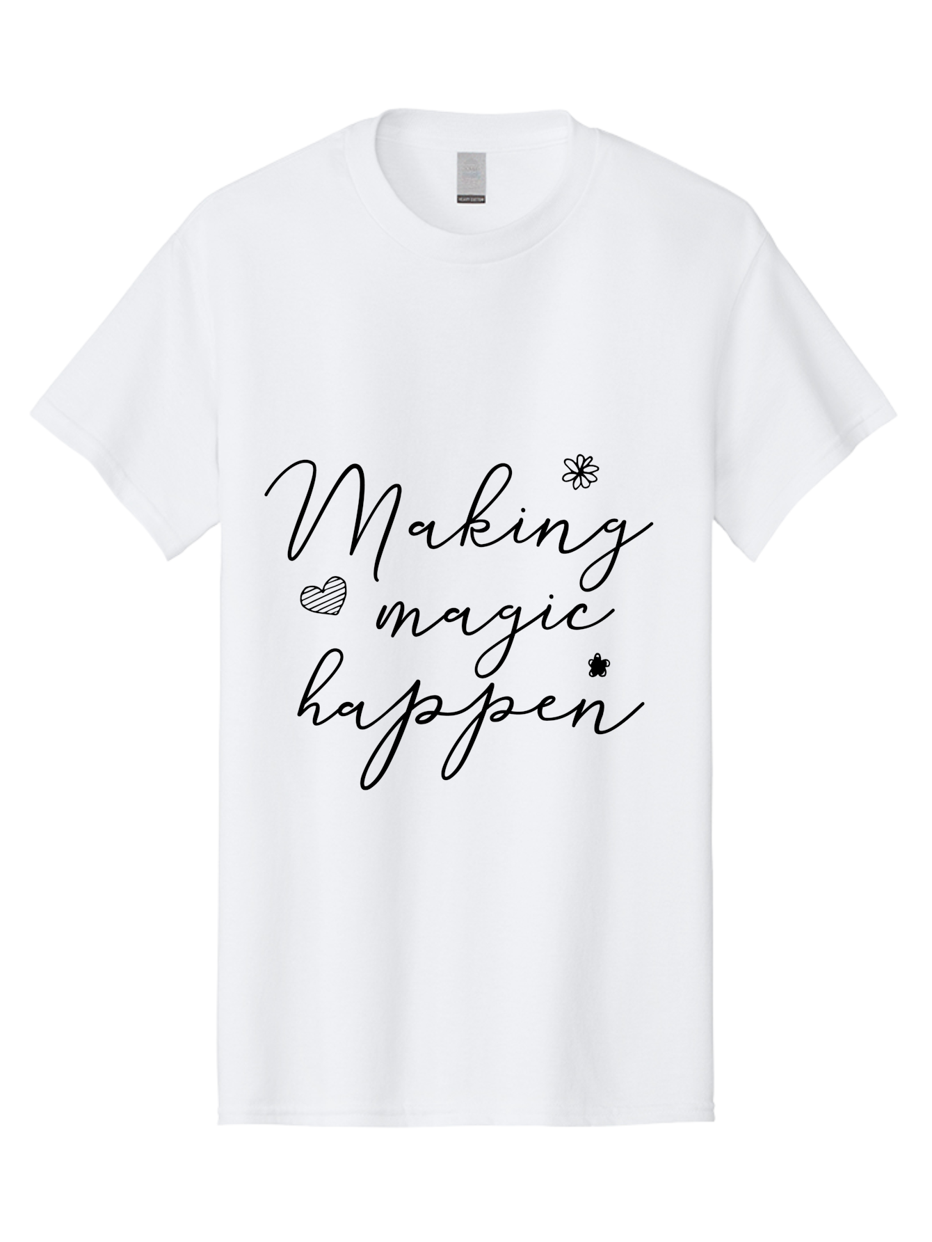 Making-Magic-Happen Men'S Graphic Tee, 100% Cotton, Comfortable Casual Summer Wear, Machine Washable, Inspirational Quote, Motivational Phrase, Positive Message, Making Magic Happen, Cursive Text, Heart Symbol, Flower Icons, Uplifting Words, Aac989