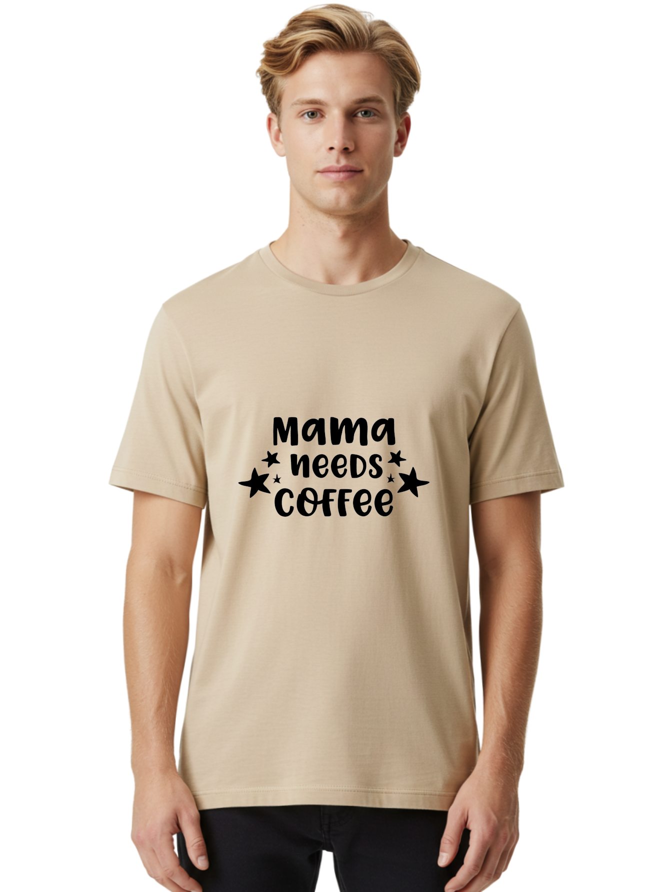 Mama-Needs-Coffee Men'S Graphic Tee, 100% Cotton, Comfortable Casual Summer Wear, Machine Washable, Funny Mom Quotes, Coffee Quote, Mama Needs Coffee, Mom Humor, Coffee Humor, Star Design, Black Text, Mothers Day Gift Aac991