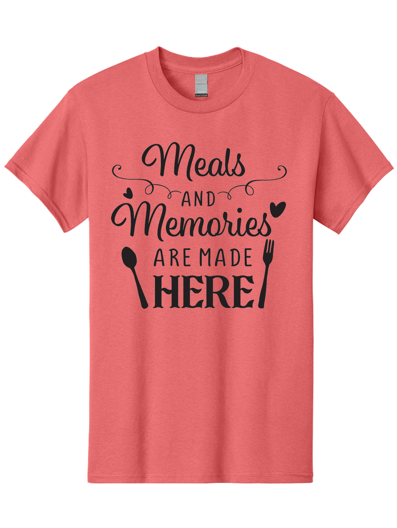 Meals-And-Memories-Are-Made-Here Men'S Graphic Tee, 100% Cotton, Comfortable Casual Summer Wear, Machine Washable, Dining Experience, Culinary Memories, Family Gatherings, Restaurant Signage, Heartfelt Messages, Utensil Illustrations, Aad000