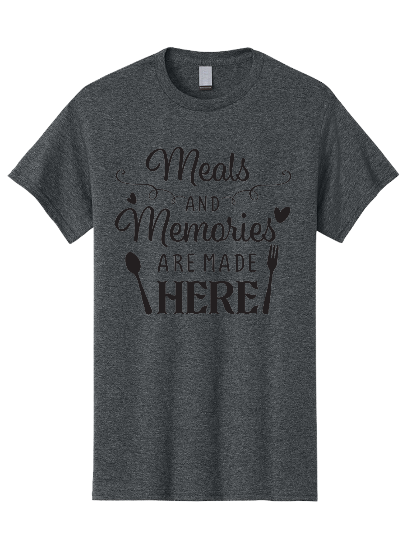 Meals-And-Memories-Are-Made-Here Men'S Graphic Tee, 100% Cotton, Comfortable Casual Summer Wear, Machine Washable, Dining Experience, Culinary Memories, Family Gatherings, Restaurant Signage, Heartfelt Messages, Utensil Illustrations, Aad000