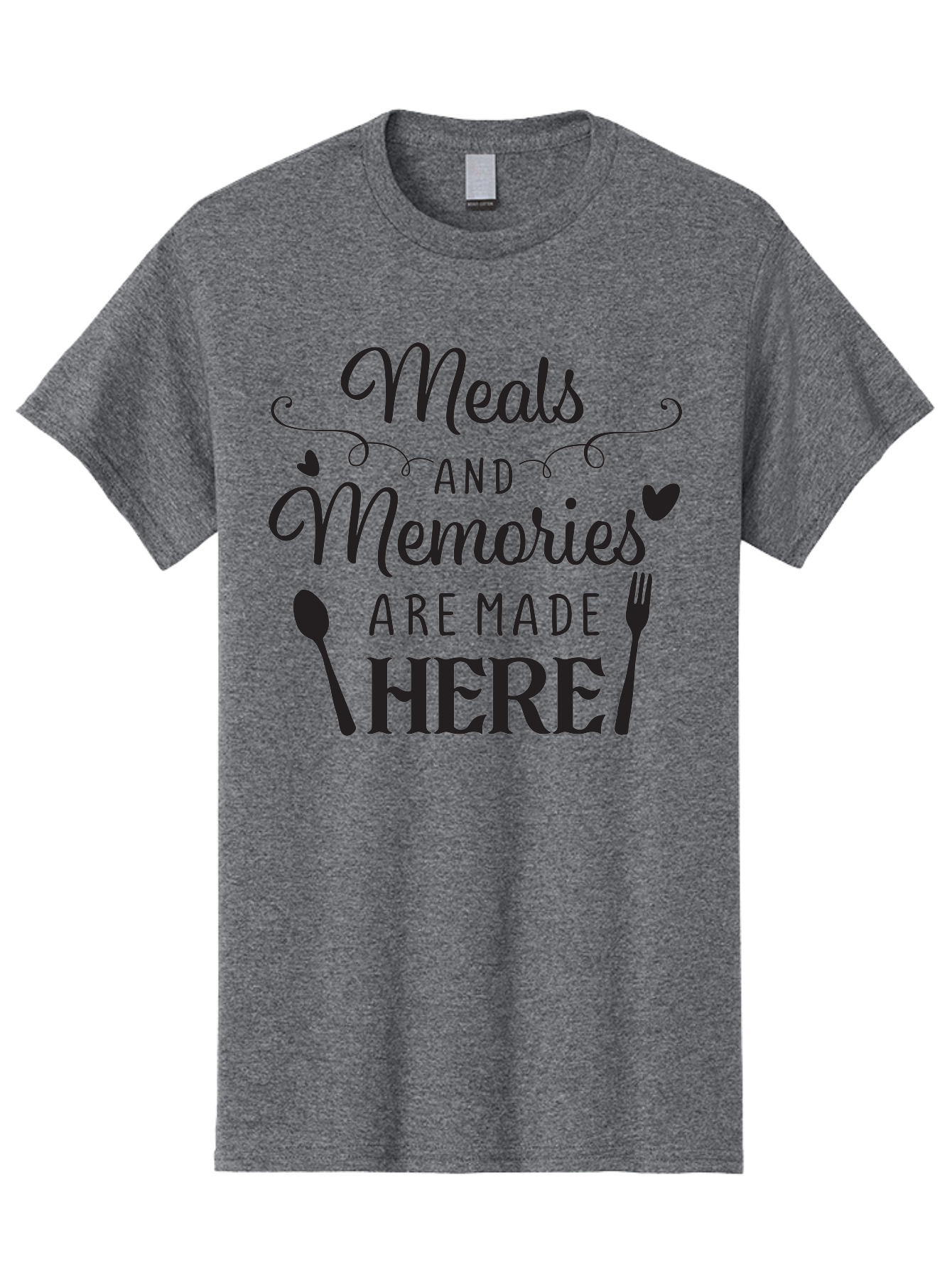 Meals-And-Memories-Are-Made-Here Men'S Graphic Tee, 100% Cotton, Comfortable Casual Summer Wear, Machine Washable, Dining Experience, Culinary Memories, Family Gatherings, Restaurant Signage, Heartfelt Messages, Utensil Illustrations, Aad000