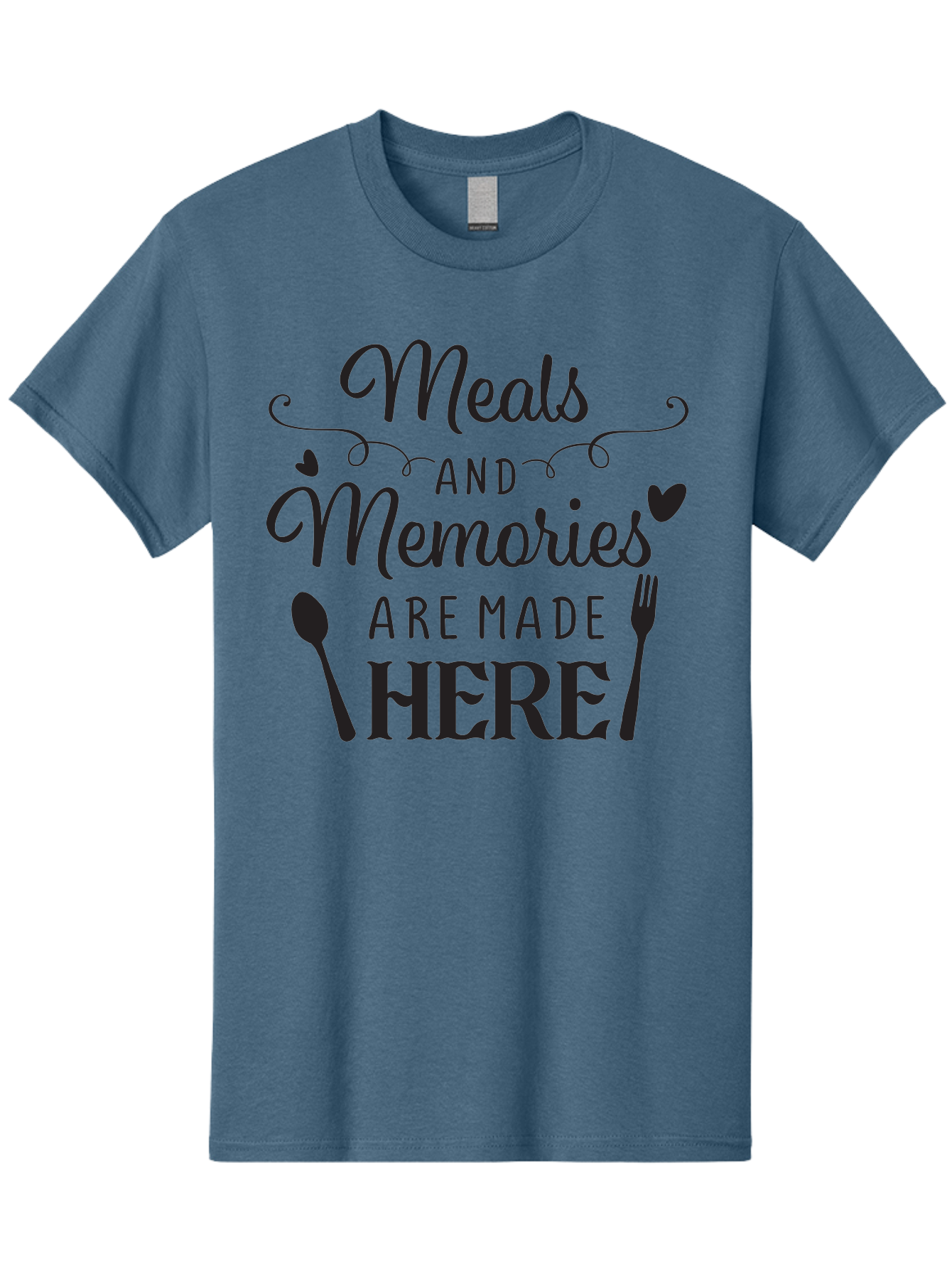 Meals-And-Memories-Are-Made-Here Men'S Graphic Tee, 100% Cotton, Comfortable Casual Summer Wear, Machine Washable, Dining Experience, Culinary Memories, Family Gatherings, Restaurant Signage, Heartfelt Messages, Utensil Illustrations, Aad000