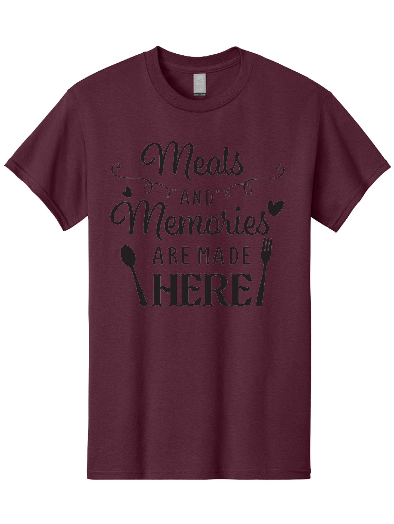 Meals-And-Memories-Are-Made-Here Men'S Graphic Tee, 100% Cotton, Comfortable Casual Summer Wear, Machine Washable, Dining Experience, Culinary Memories, Family Gatherings, Restaurant Signage, Heartfelt Messages, Utensil Illustrations, Aad000
