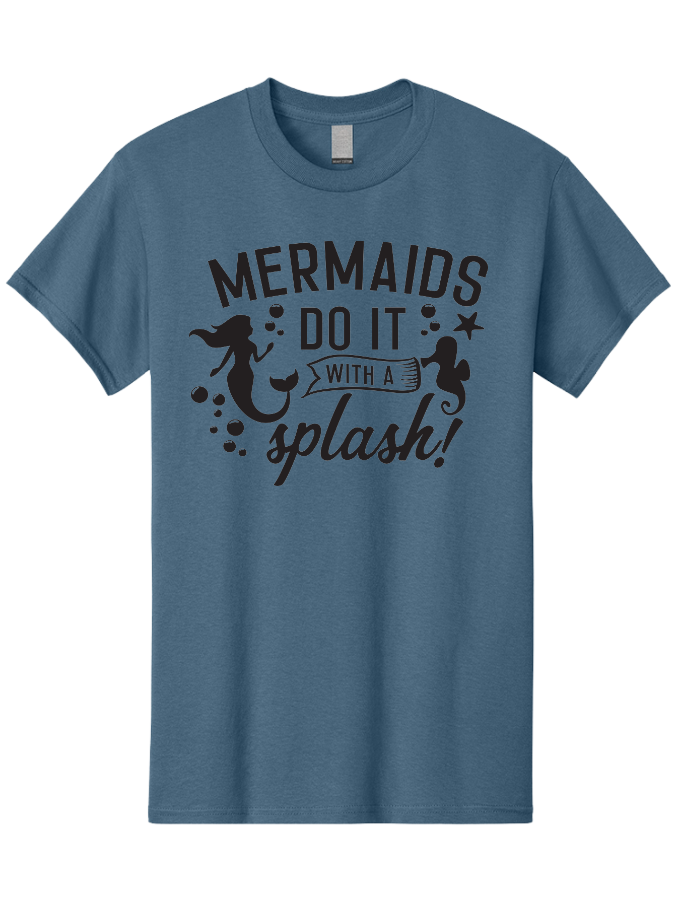 Mermaids-Do-It-With-A-Splash Men'S Graphic Tee, 100% Cotton, Comfortable Casual Summer Wear, Machine Washable, Mermaid Silhouettes, Ocean Creatures, Playful Graphics, Whimsical Design, Underwater Theme, Aquatic Life, Fun Phrases, Aad002