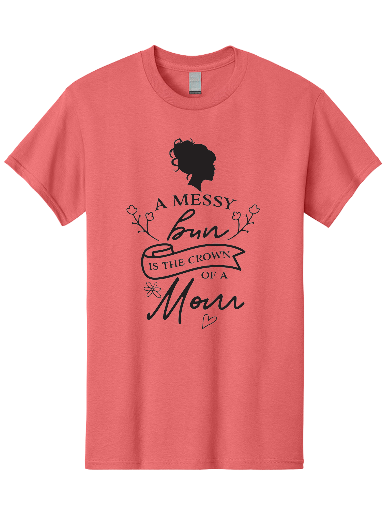 Messy-Bun Men'S Graphic Tee, 100% Cotton, Comfortable Casual Summer Wear, Machine Washable, Messy Bun Hairstyle, Mom Life, Motherhood, Cute Quote, Floral Design, Feminine Charm, Motherly Love, Hair Bun, Inspirational Quote Aad006