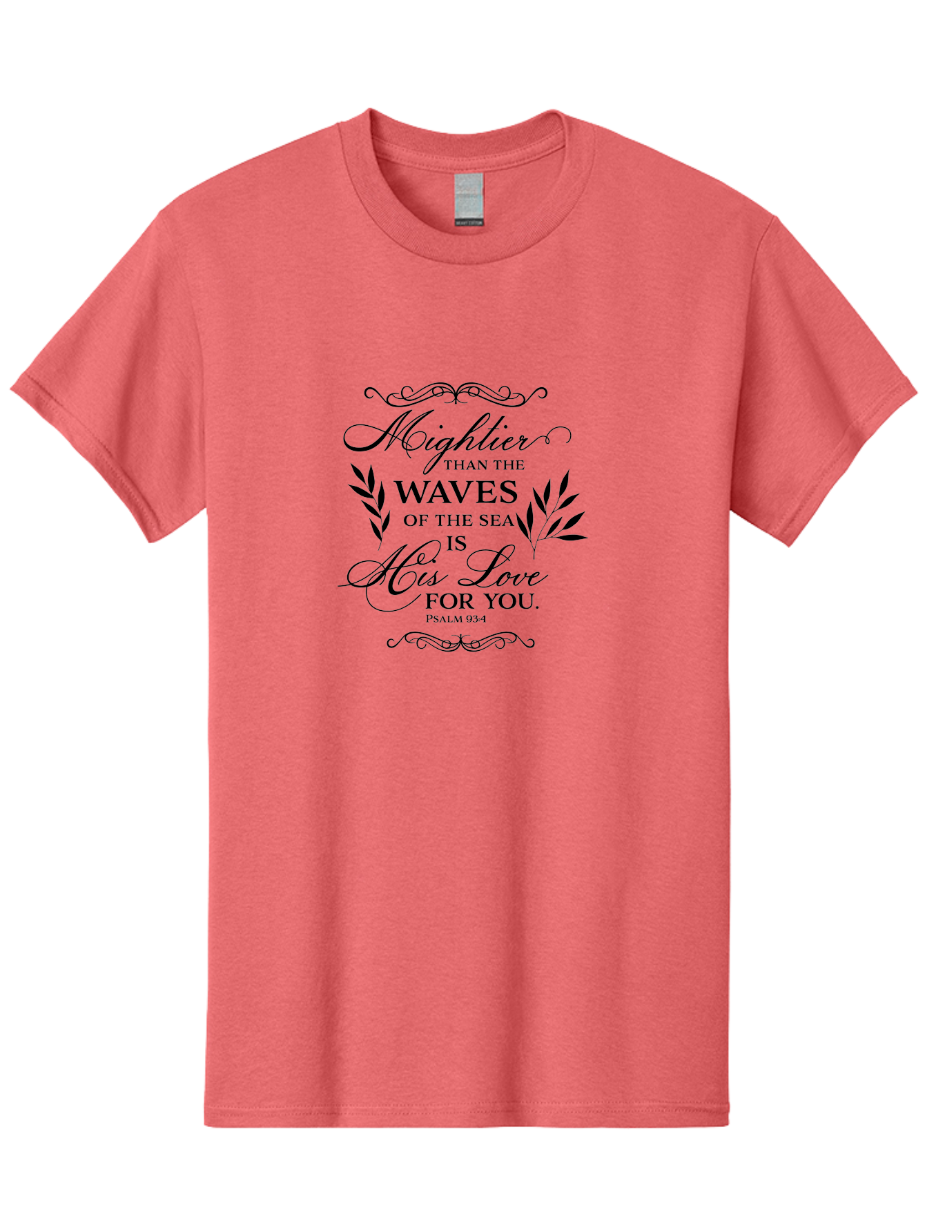 Mightier-Than-The-Waves-Of-The-Sea Men'S Graphic Tee, 100% Cotton, Comfortable Casual Summer Wear, Machine Washable, Inspirational Quote, Psalm 93:4, Bible Verse, Love For You, Waves Of The Sea, Mightier Love, Black Typography, Aad008
