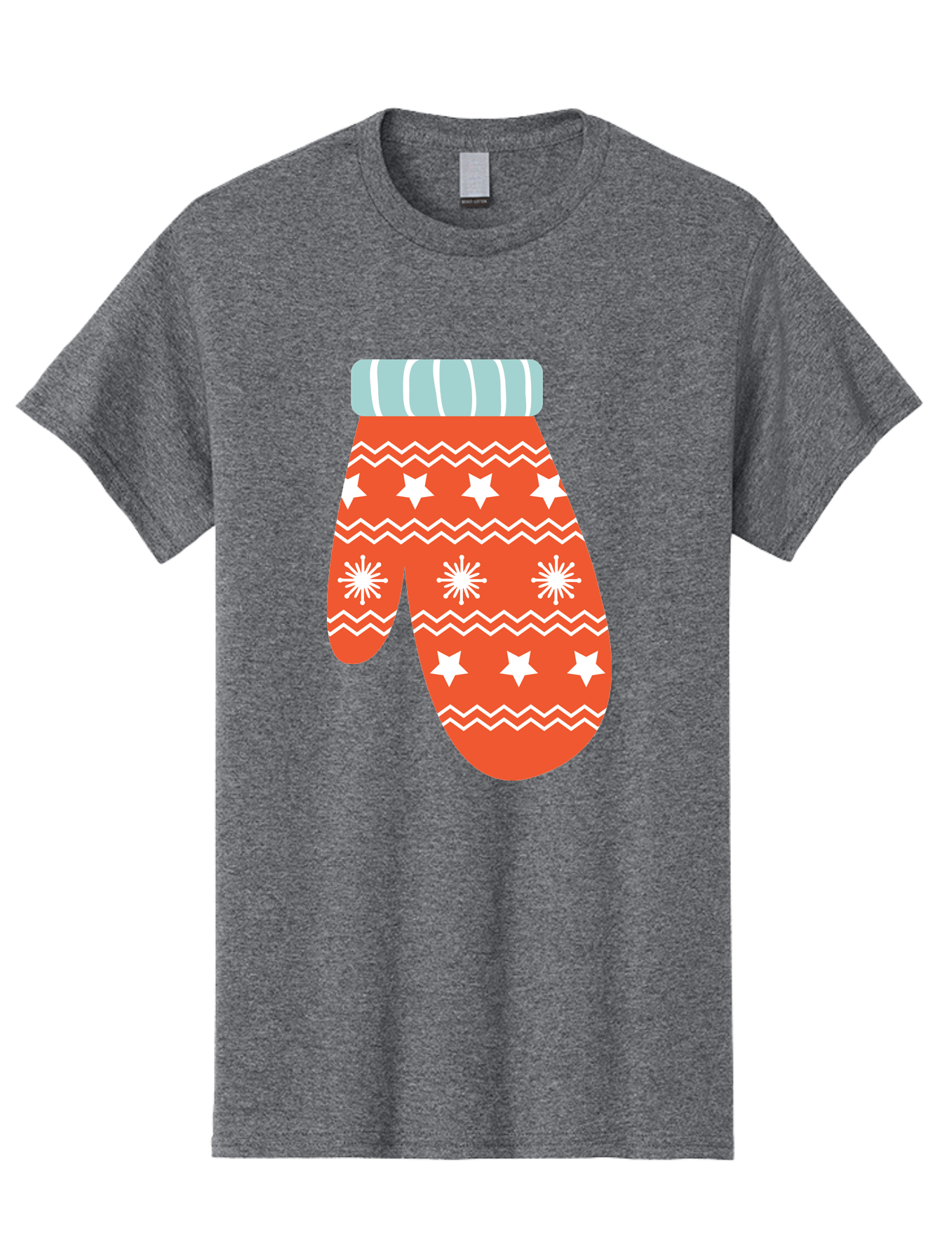 Mitten Men'S Graphic Tee, 100% Cotton, Comfortable Casual Summer Wear, Machine Washable, Red Christmas Mitten, White Snowflakes, White Stars, Zigzag Pattern, Winter Clothing, Holiday Accessories, Festive Design, Cold Weather Gear, Aad009