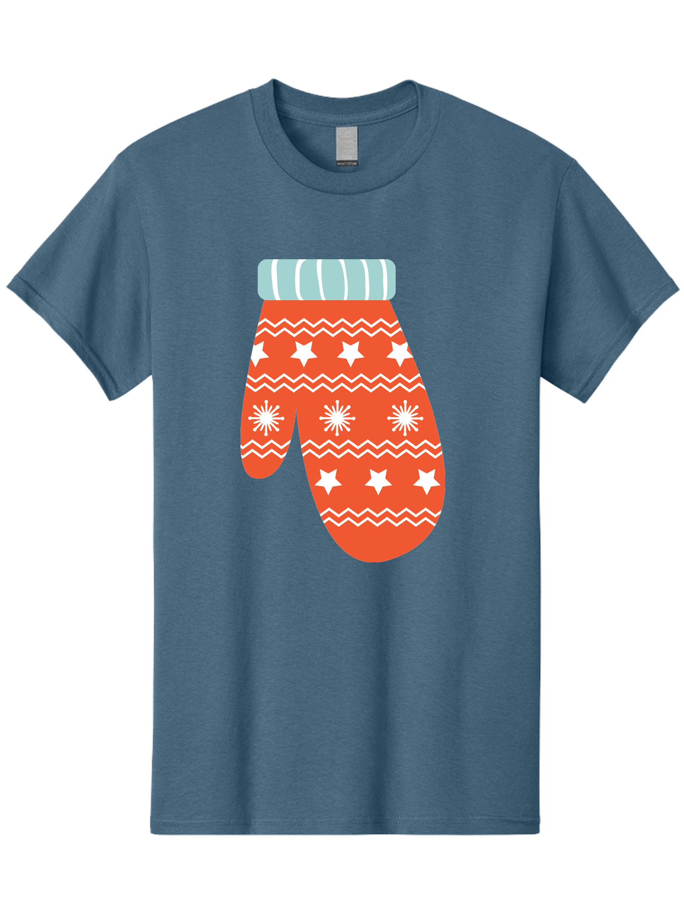 Mitten Men'S Graphic Tee, 100% Cotton, Comfortable Casual Summer Wear, Machine Washable, Red Christmas Mitten, White Snowflakes, White Stars, Zigzag Pattern, Winter Clothing, Holiday Accessories, Festive Design, Cold Weather Gear, Aad009