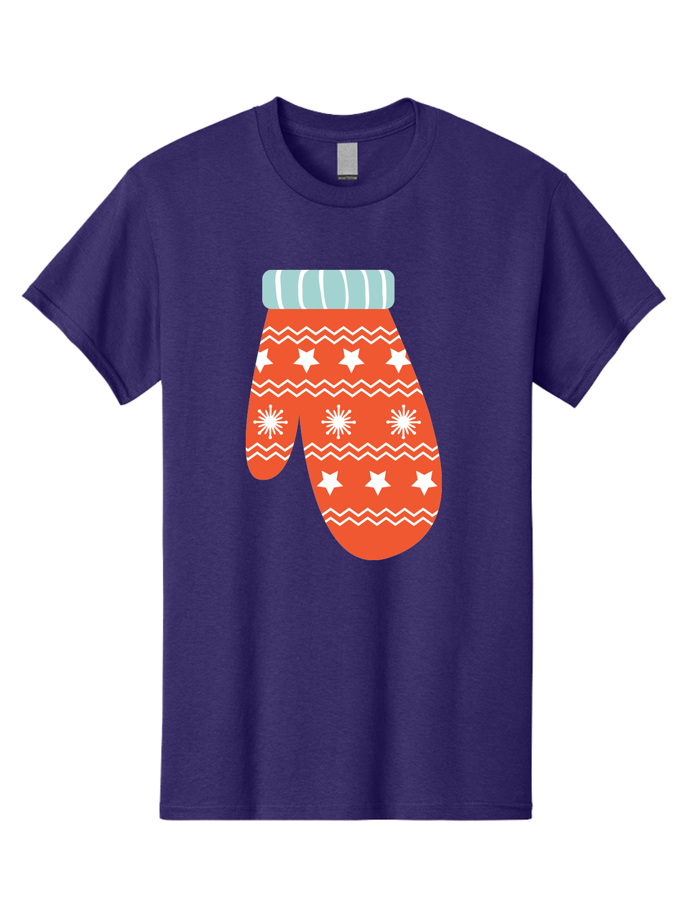Mitten Men'S Graphic Tee, 100% Cotton, Comfortable Casual Summer Wear, Machine Washable, Red Christmas Mitten, White Snowflakes, White Stars, Zigzag Pattern, Winter Clothing, Holiday Accessories, Festive Design, Cold Weather Gear, Aad009