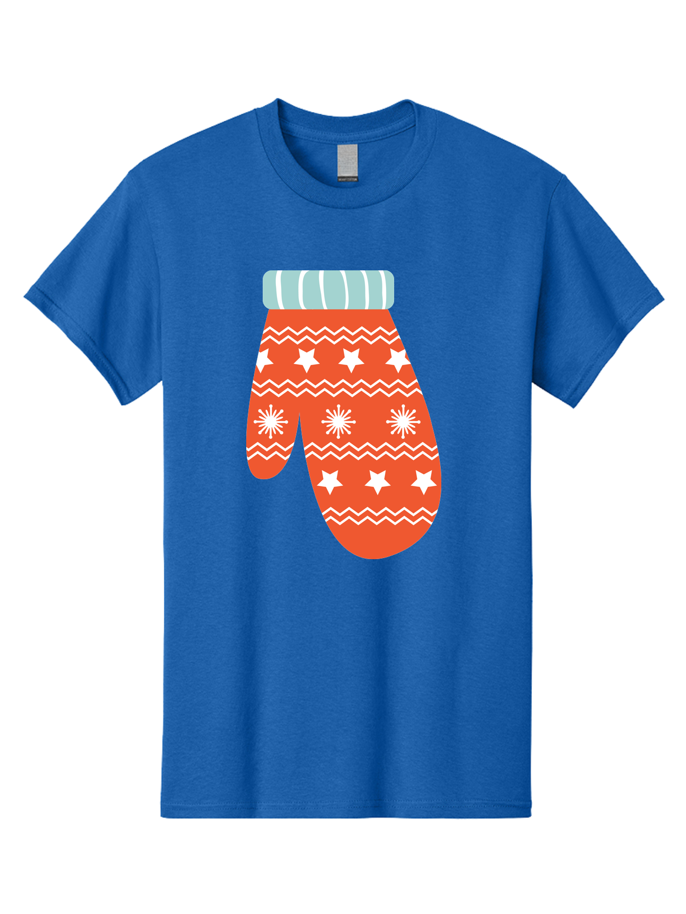 Mitten Men'S Graphic Tee, 100% Cotton, Comfortable Casual Summer Wear, Machine Washable, Red Christmas Mitten, White Snowflakes, White Stars, Zigzag Pattern, Winter Clothing, Holiday Accessories, Festive Design, Cold Weather Gear, Aad009