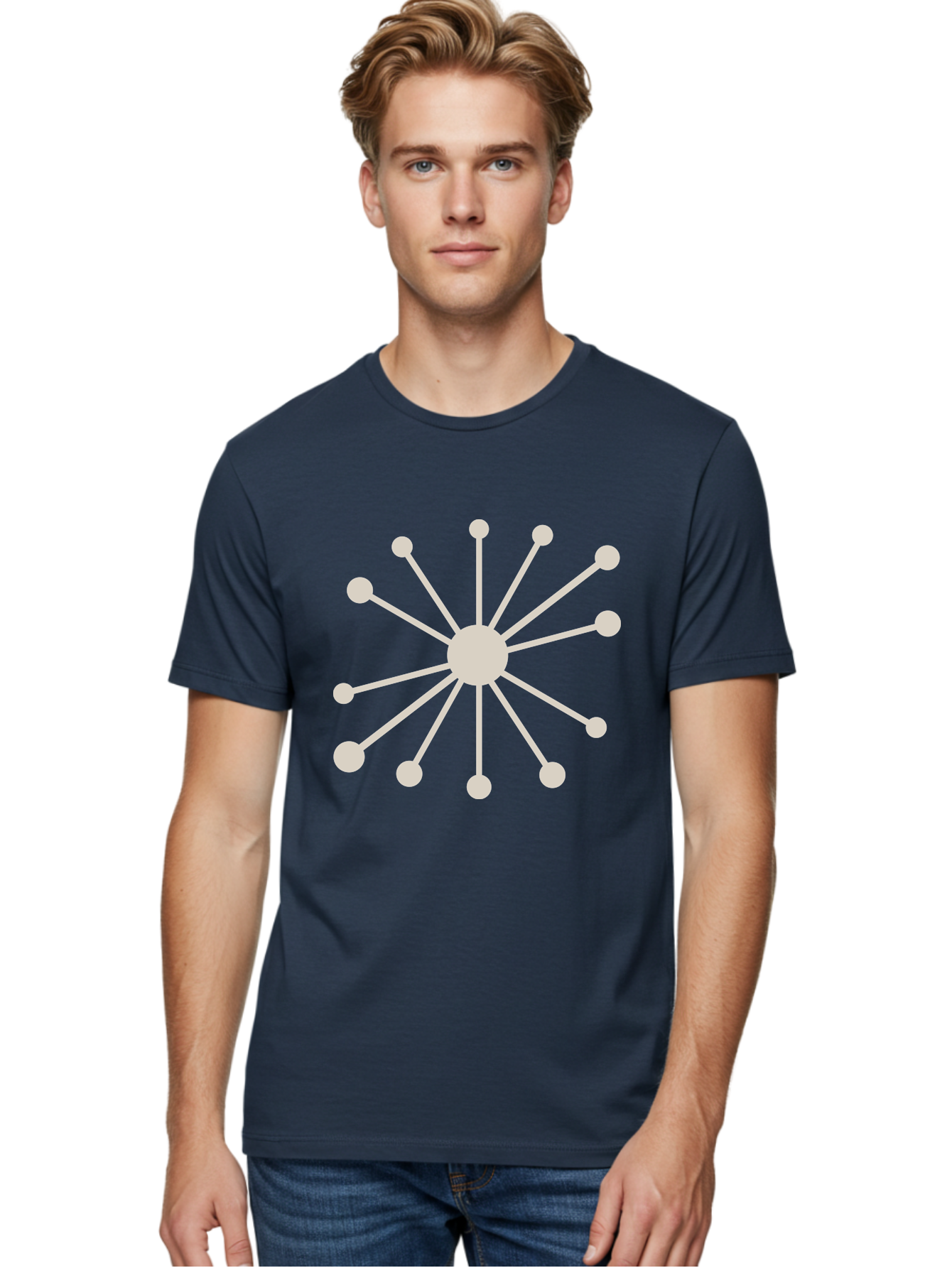 Molecular-Structure Men'S Graphic Tee, 100% Cotton, Comfortable Casual Summer Wear, Machine Washable, Network Diagram, Interconnected Nodes, Web Design, Digital Connections, Futuristic Tech, Abstract Art, Modern Graphic, Minimalist Style Aad010