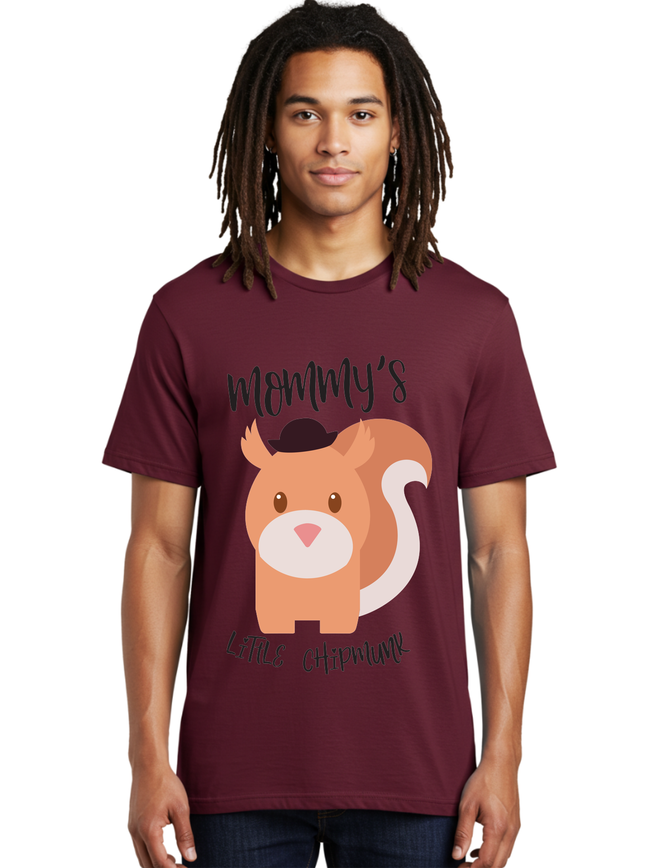 Mommy-S-Little-Chipmunk Men'S Graphic Tee, 100% Cotton, Comfortable Casual Summer Wear, Machine Washable, Chipmunk Cartoon, Animal Graphics, Cartoon Character Design, Nursery Art, Cute Squirrel Illustration, Children'S Graphic Design, Aad017