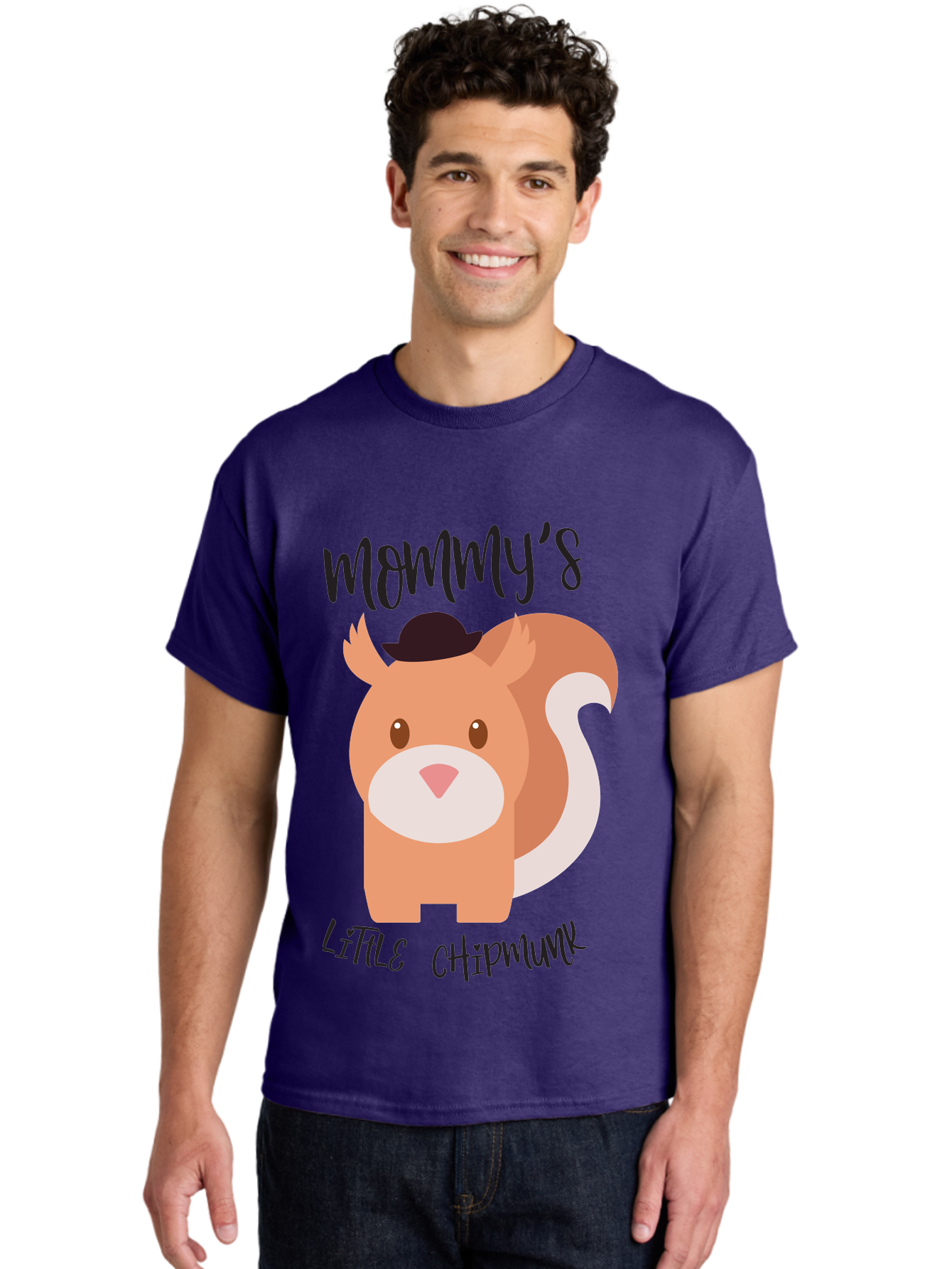 Mommy-S-Little-Chipmunk Men'S Graphic Tee, 100% Cotton, Comfortable Casual Summer Wear, Machine Washable, Chipmunk Cartoon, Animal Graphics, Cartoon Character Design, Nursery Art, Cute Squirrel Illustration, Children'S Graphic Design, Aad017